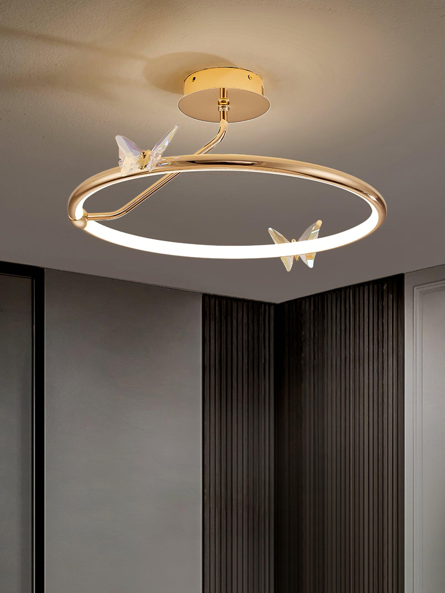 Solara Ceiling Lamp Magic Butterfly Crystal Accents LED Ring-Neutral Decor