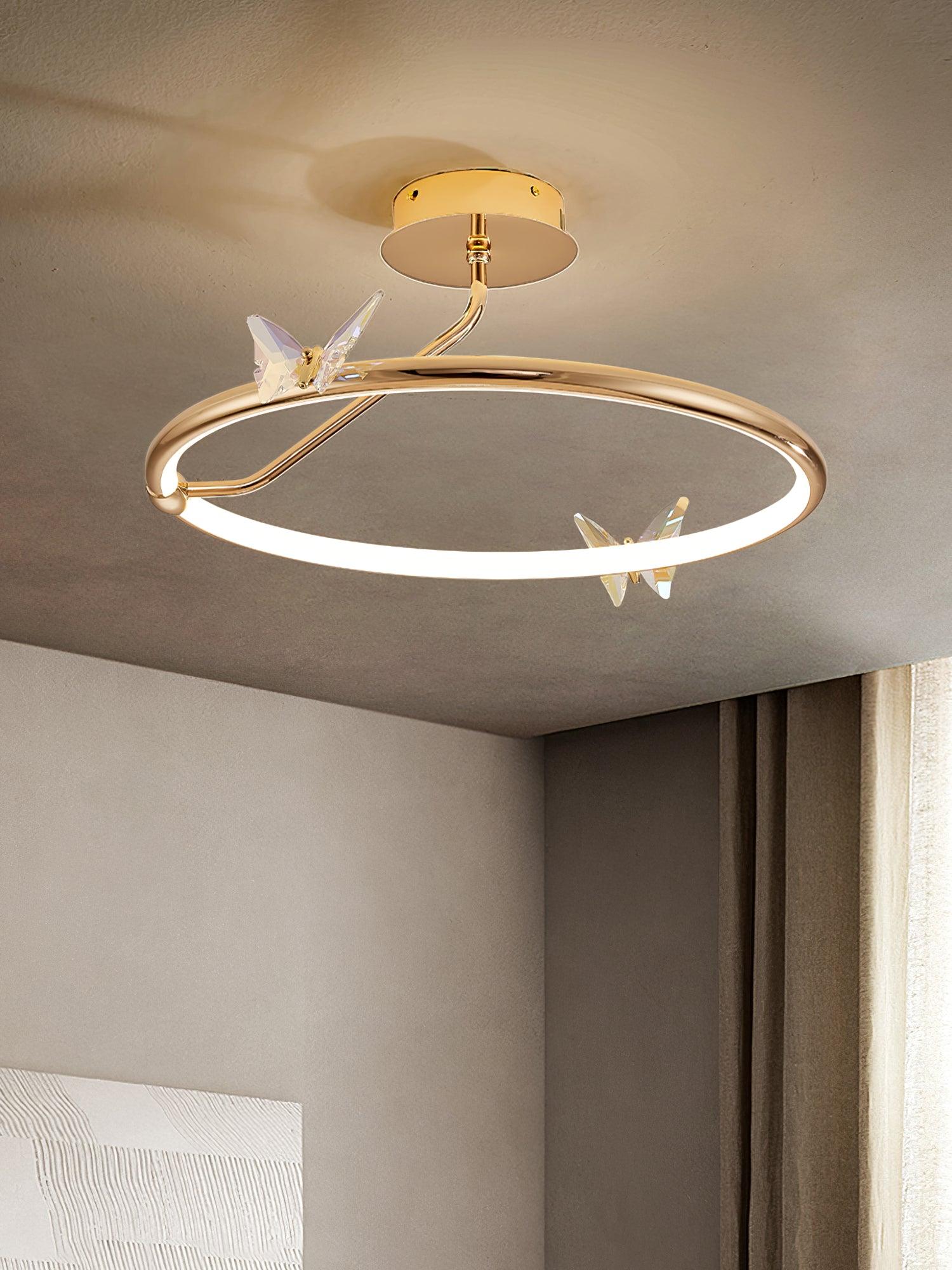 Solara Ceiling Lamp Magic Butterfly Crystal Accents LED Ring-Neutral Decor
