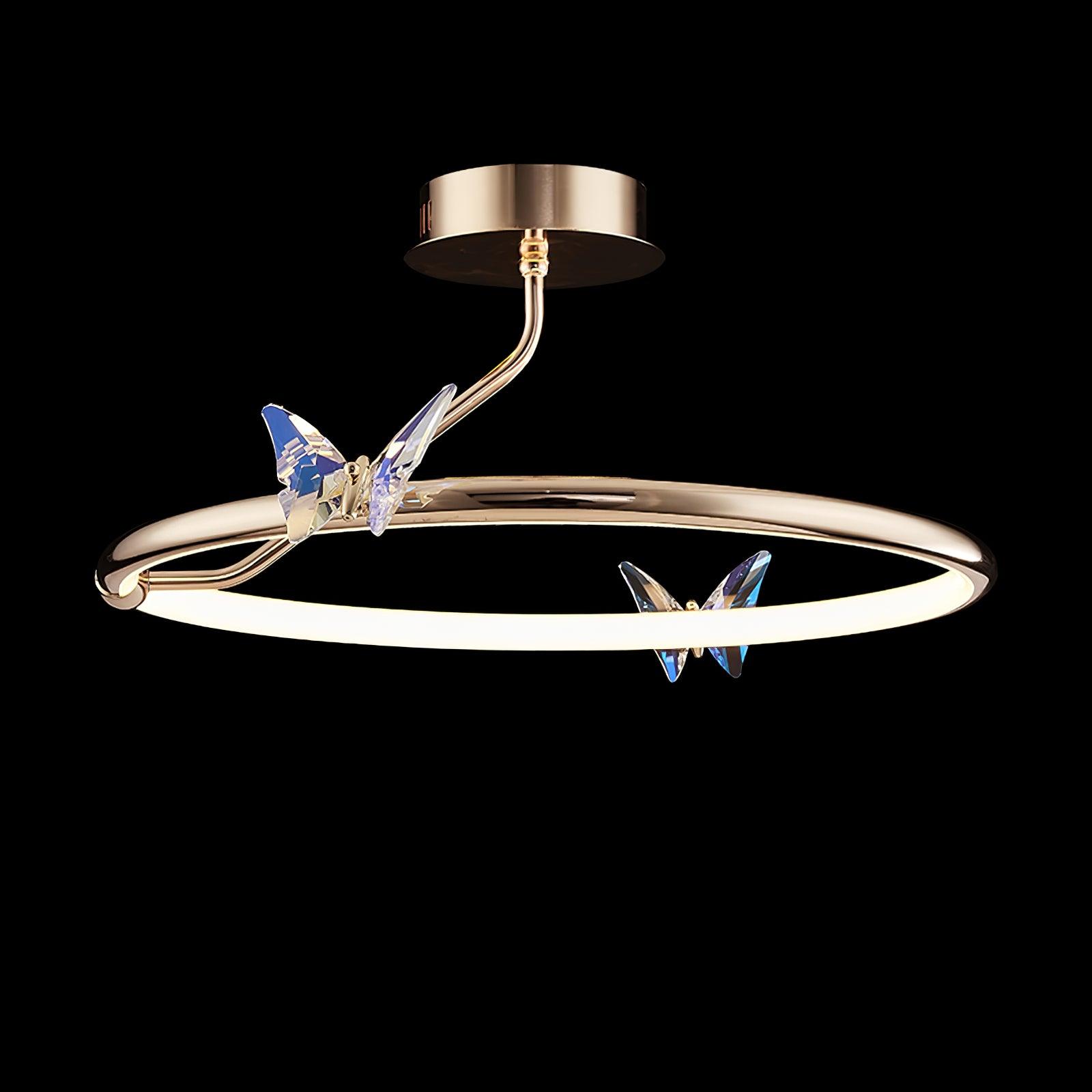 Solara Ceiling Lamp Magic Butterfly Crystal Accents LED Ring-Neutral Decor