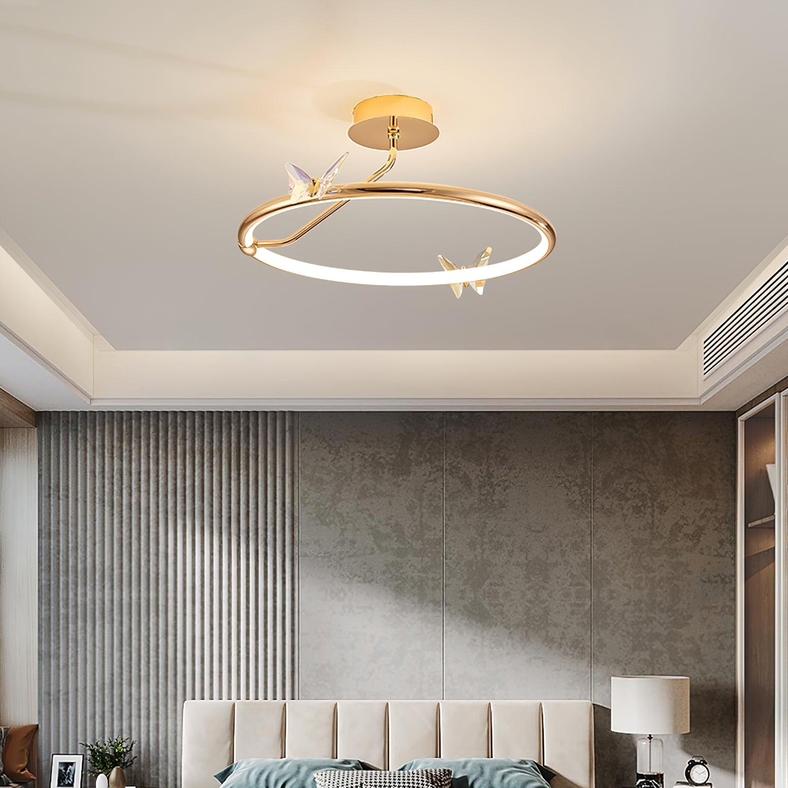 Solara Ceiling Lamp Magic Butterfly Crystal Accents LED Ring-Neutral Decor