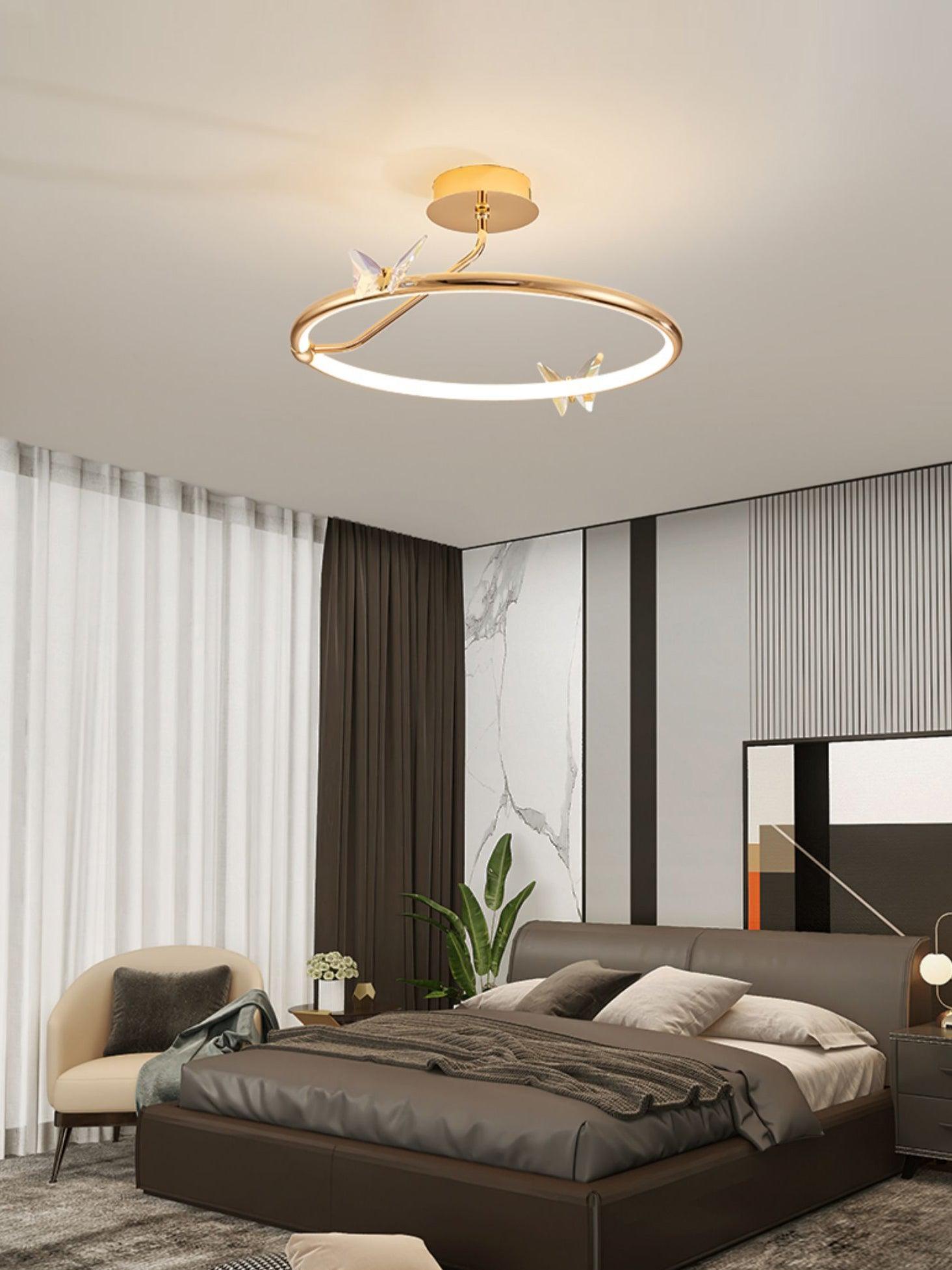 Solara Ceiling Lamp Magic Butterfly Crystal Accents LED Ring-Neutral Decor