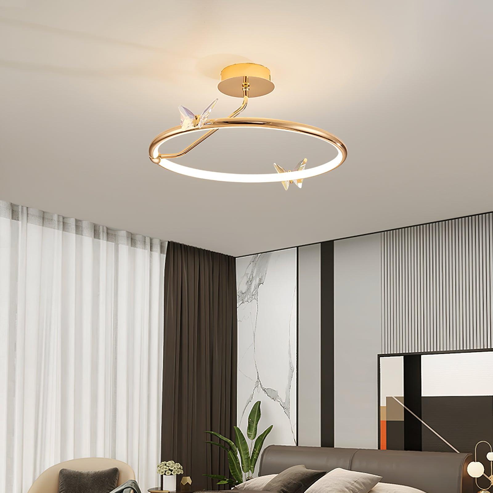 Solara Ceiling Lamp Magic Butterfly Crystal Accents LED Ring-Neutral Decor
