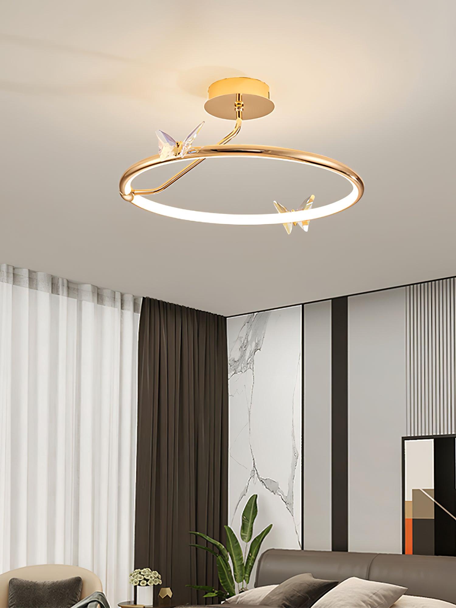 Solara Ceiling Lamp Magic Butterfly Crystal Accents LED Ring-Neutral Decor