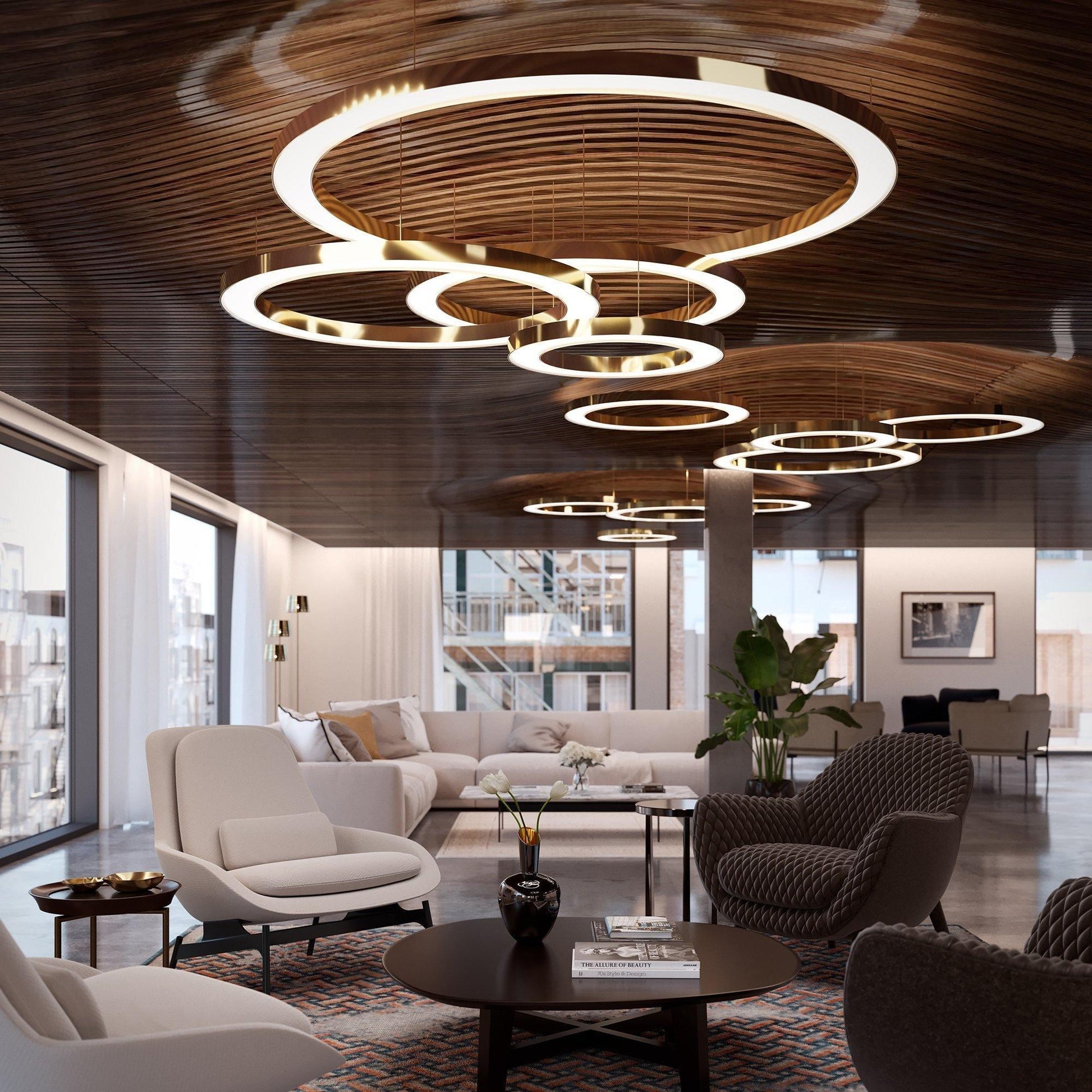 Arisha Modern LED Metal Large Multi Ring Adjustable Living/Dining Room Pendant Light, Gold - Neutral Decor