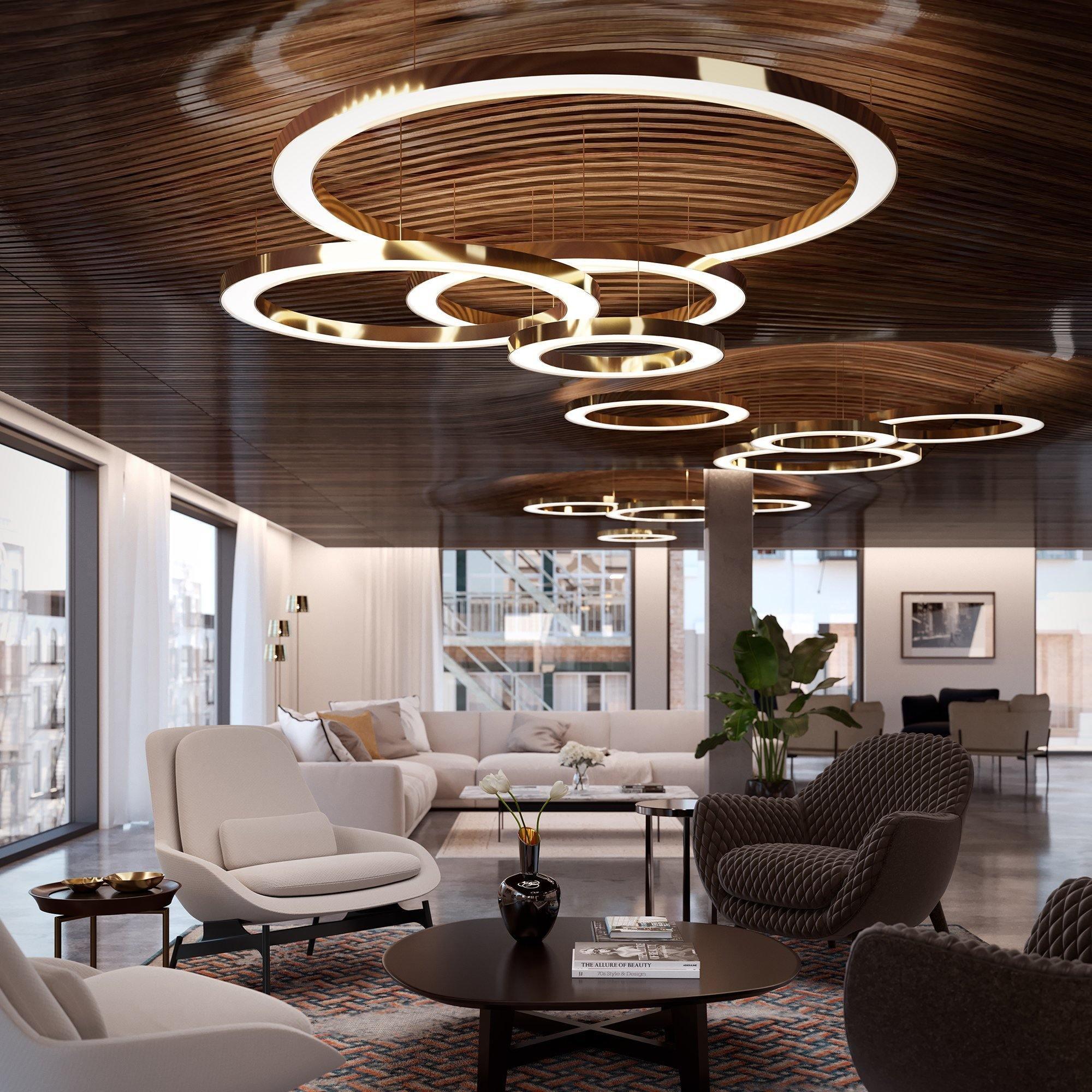Arisha Modern LED Metal Large Multi Ring Adjustable Living/Dining Room Pendant Light, Gold - Neutral Decor
