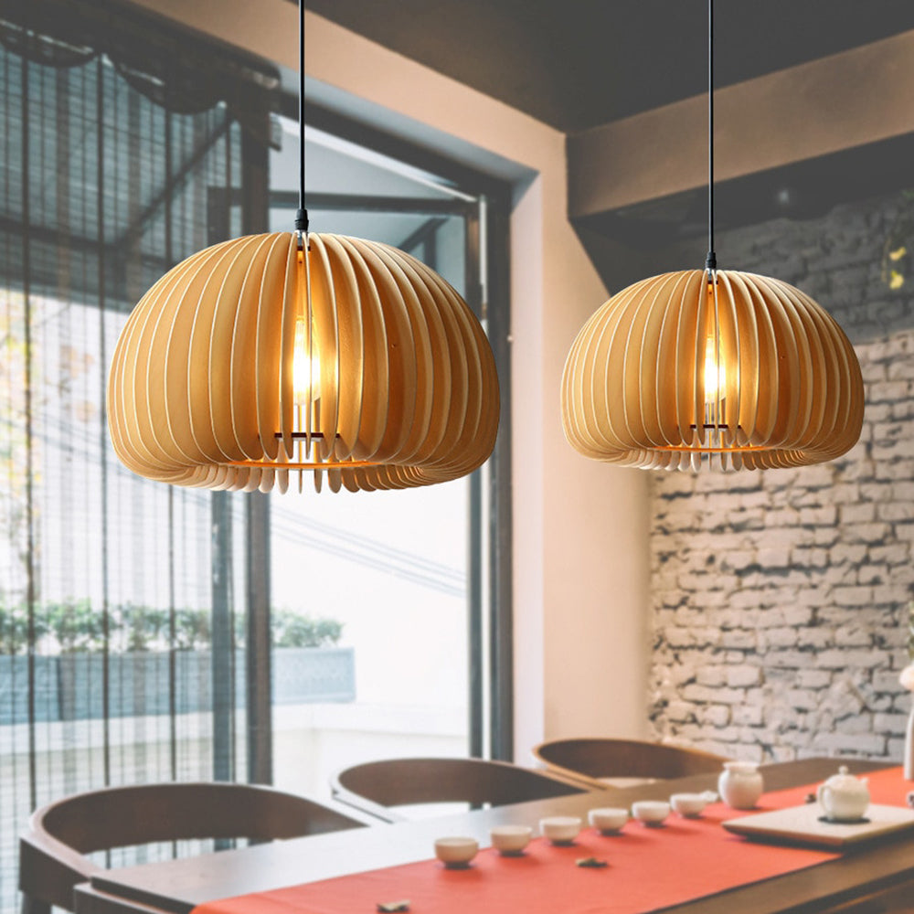 Muto Pumpkin Pendant Light, Wood - Neutral Decor