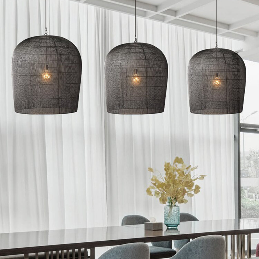 Ritta Wabi Sabi Bird Cage Rattan/Metal Pendant Light, Black/White - Neutral Decor