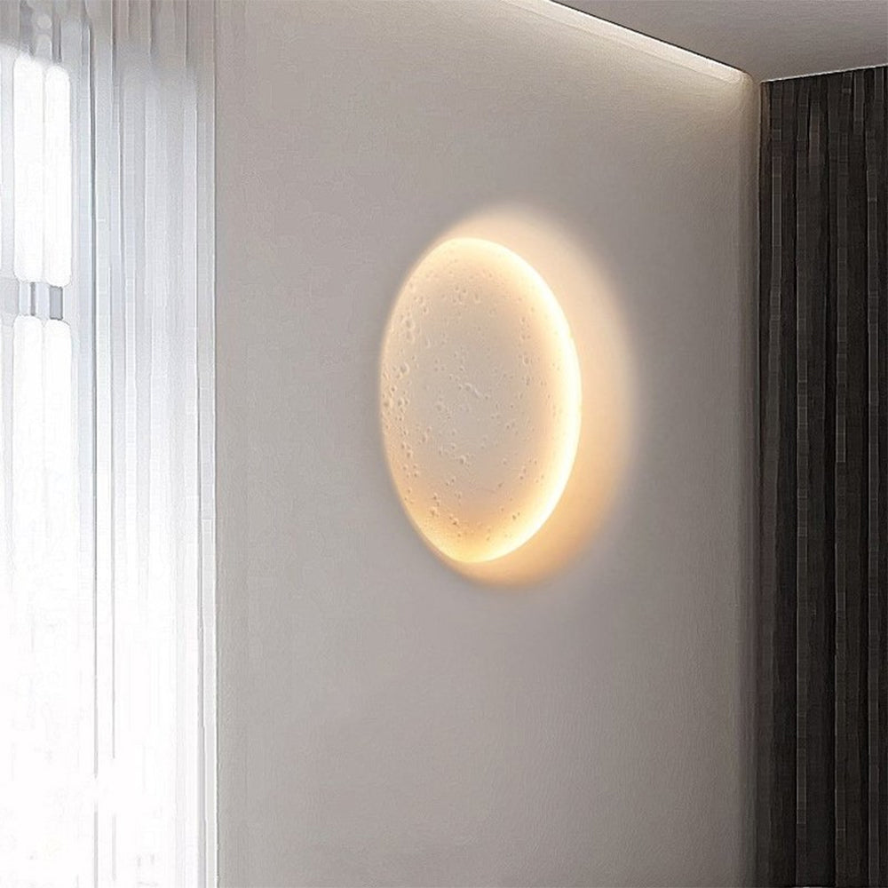 Aria Decorative Moon Metal/Gypsum Wall Lamp, White - Neutral Decor
