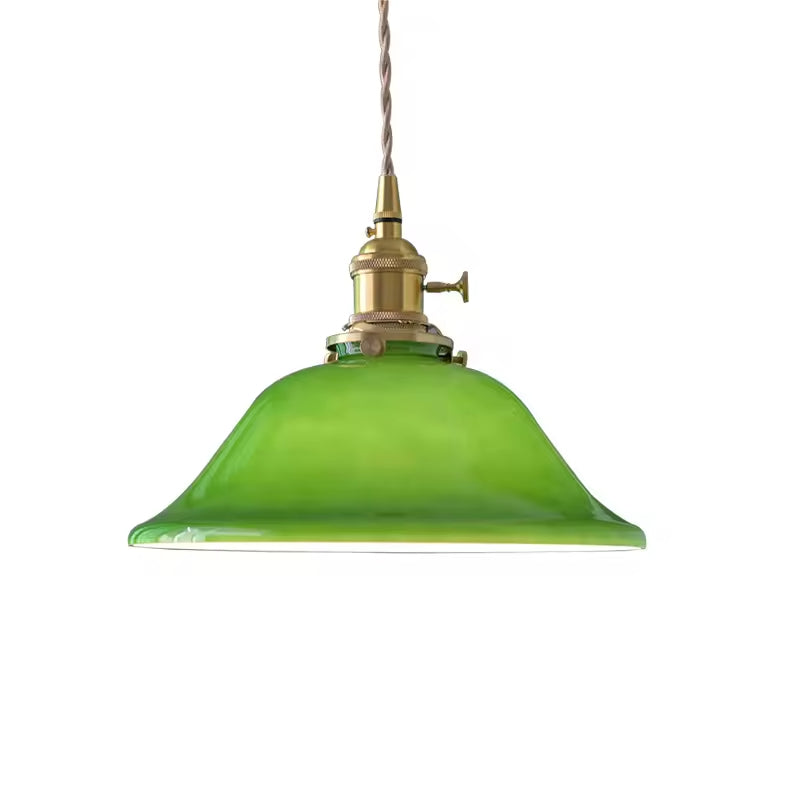 Valentina Rustic Vintage LED Pendant Light Green Copper Glass Dining Room - Neutral Decor