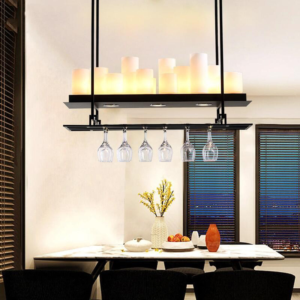 Austin Candle Black Chandeliers for Kitchen Island, Wine Glass Holder - Neutral Decor