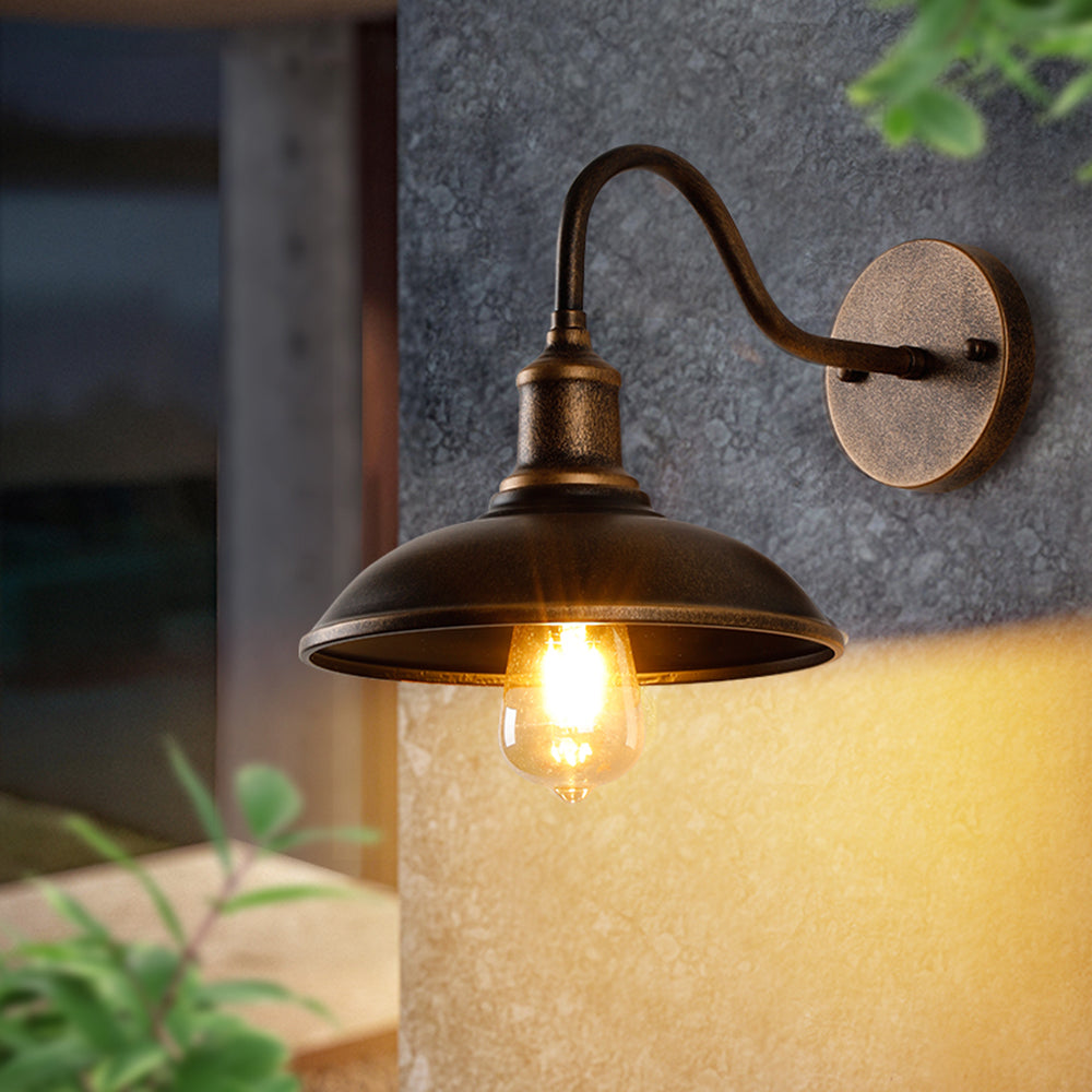 Ray Rustic Bowl Shaped Metal Wall Lamp, Antique Brass - Neutral Decor