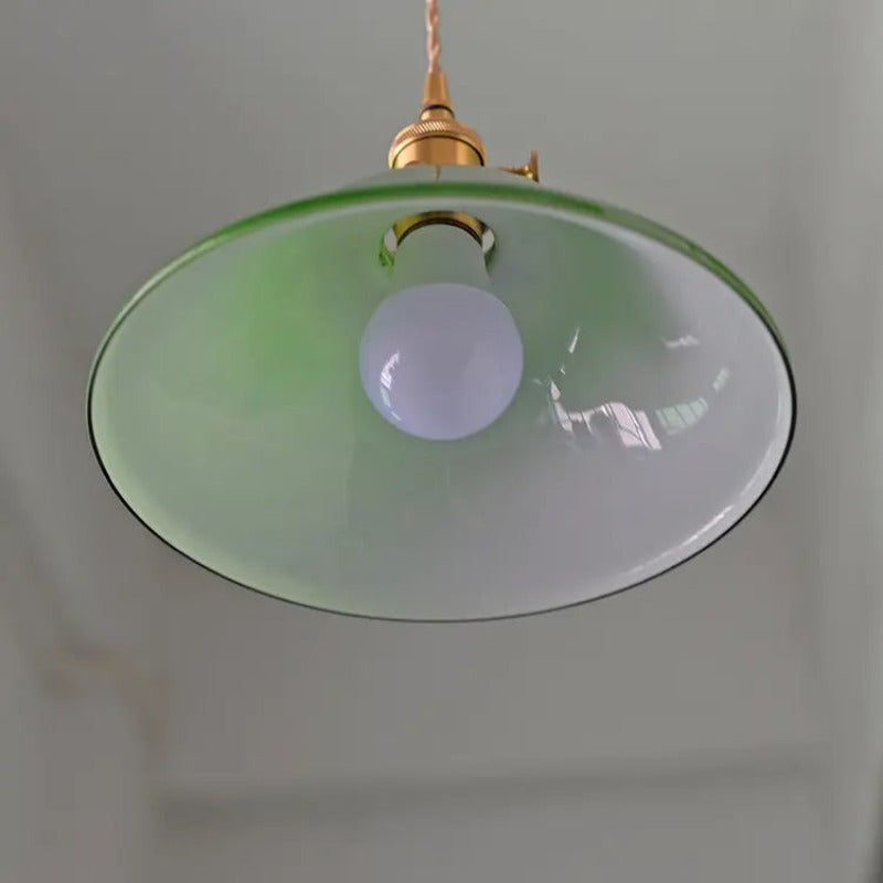 Valentina Rustic Vintage LED Pendant Light Green Copper Glass Dining Room - Neutral Decor