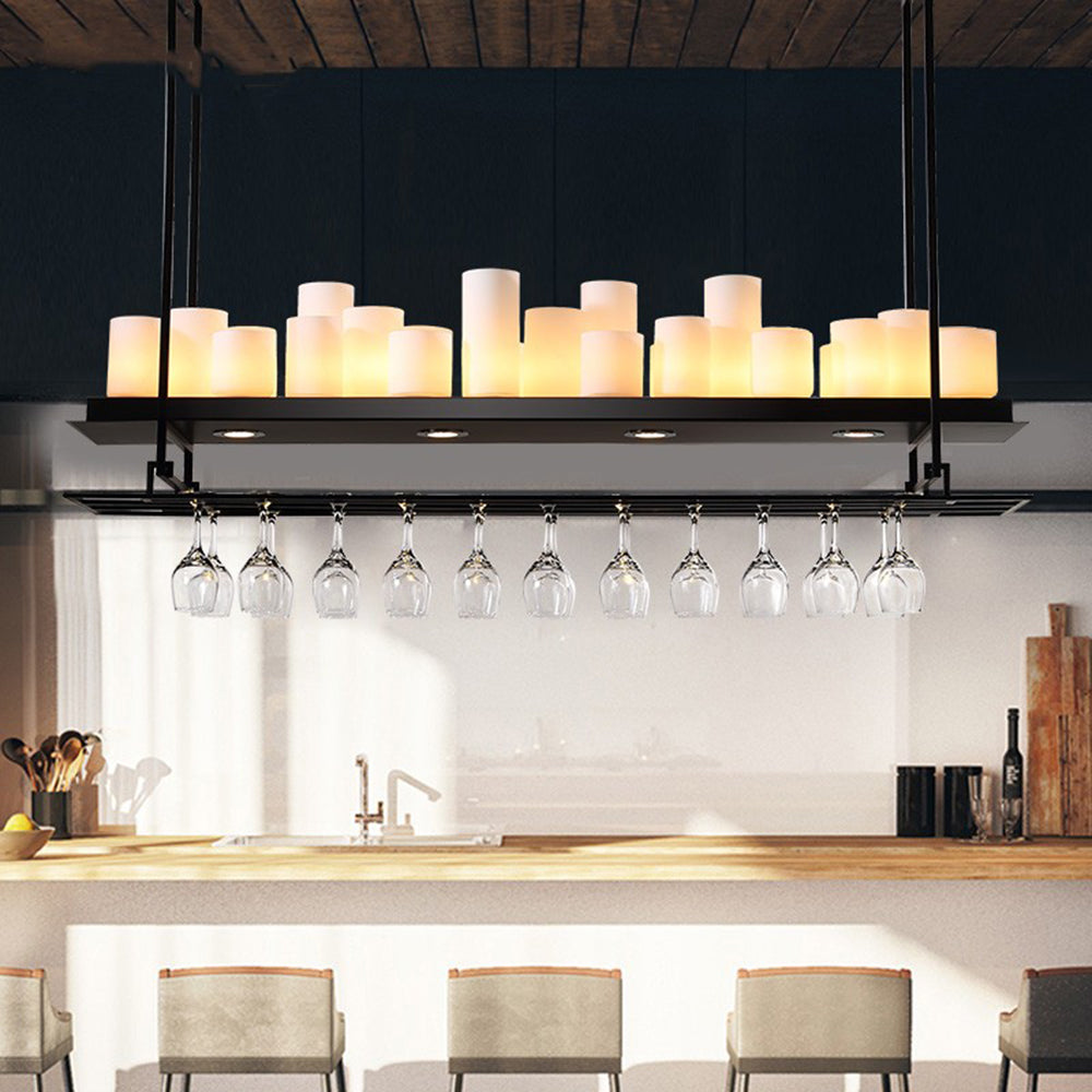 Austin Candle Black Chandeliers for Kitchen Island, Wine Glass Holder - Neutral Decor