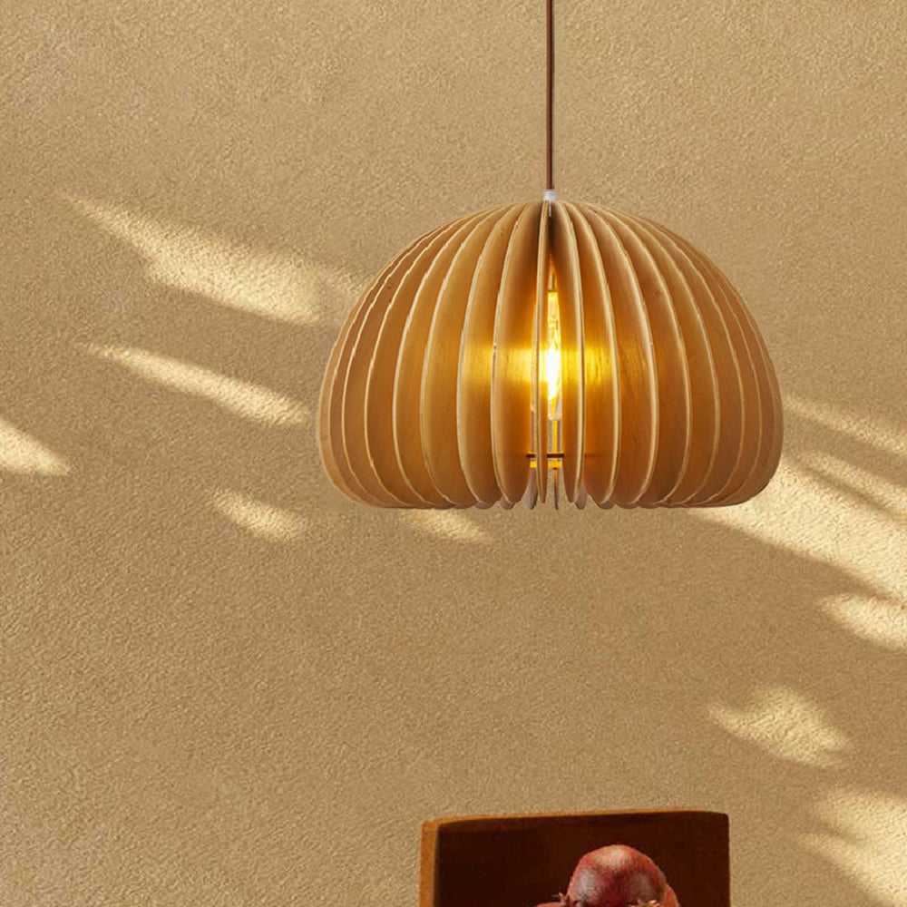 Muto Pumpkin Pendant Light, Wood - Neutral Decor