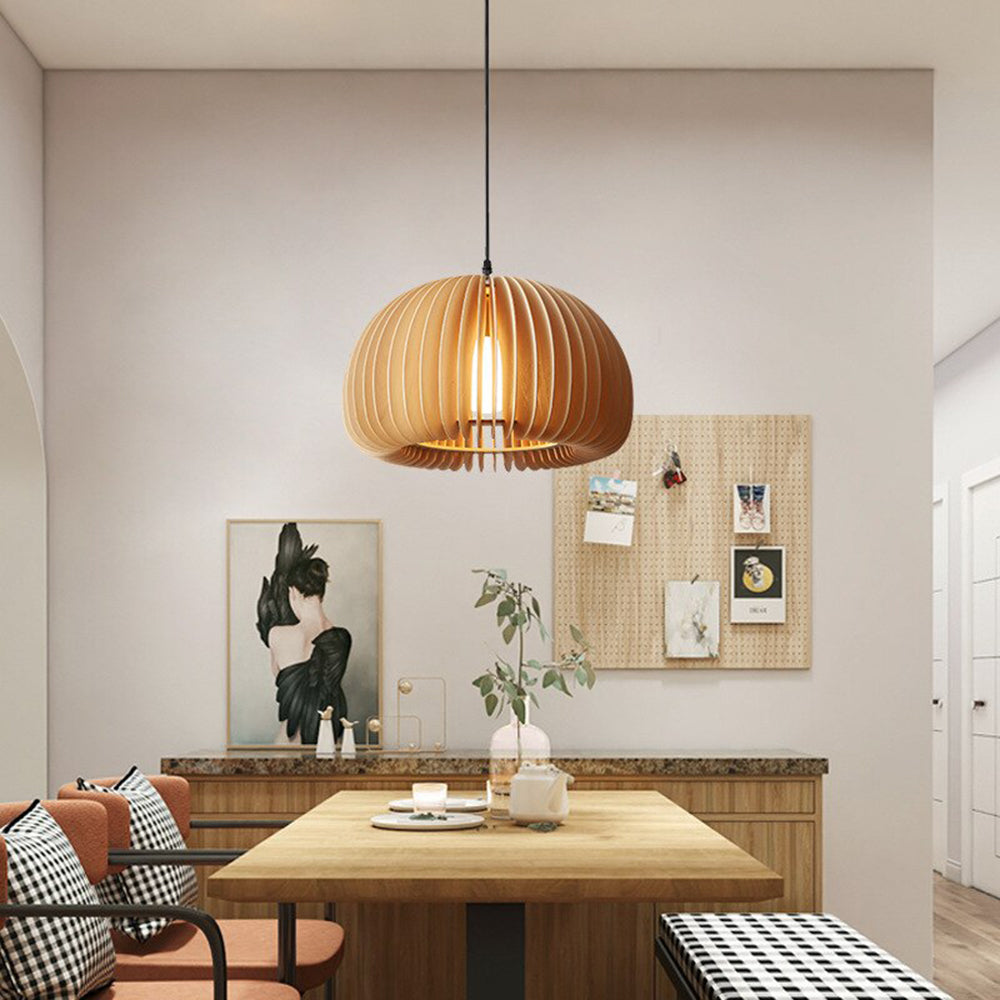 Muto Pumpkin Pendant Light, Wood - Neutral Decor