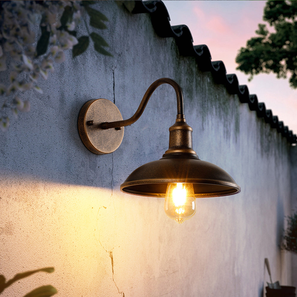Ray Rustic Bowl Shaped Metal Wall Lamp, Antique Brass - Neutral Decor