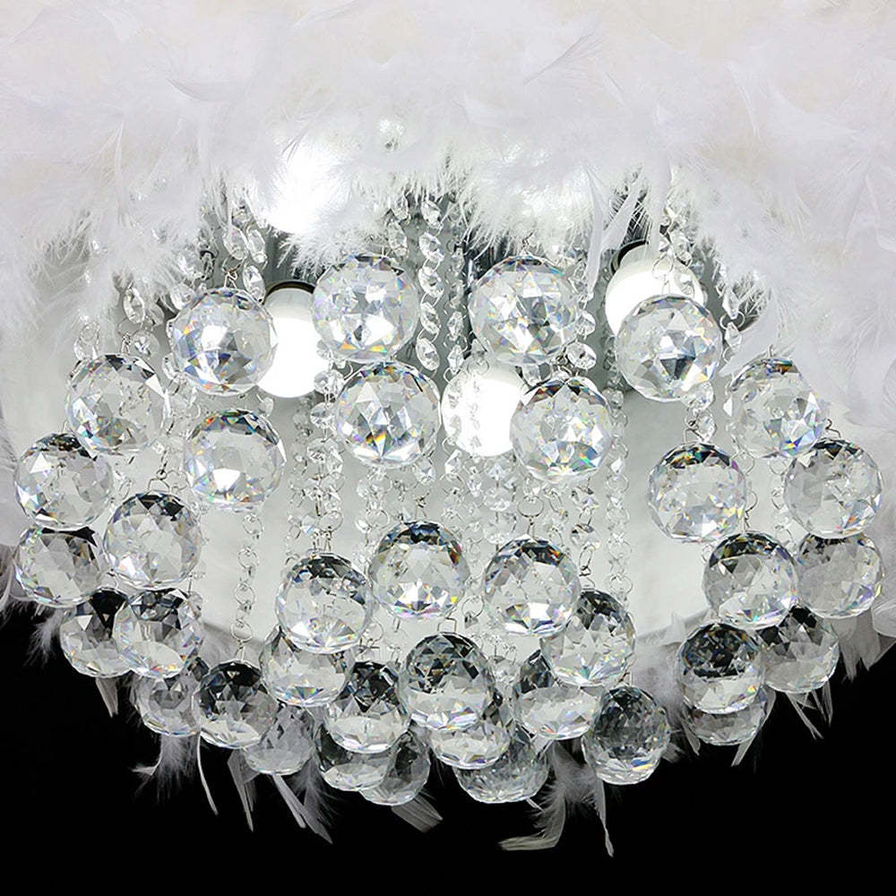 O'Moore Modern Luxury Round Chandelier, Feather/Crystal, White - Neutral Decor