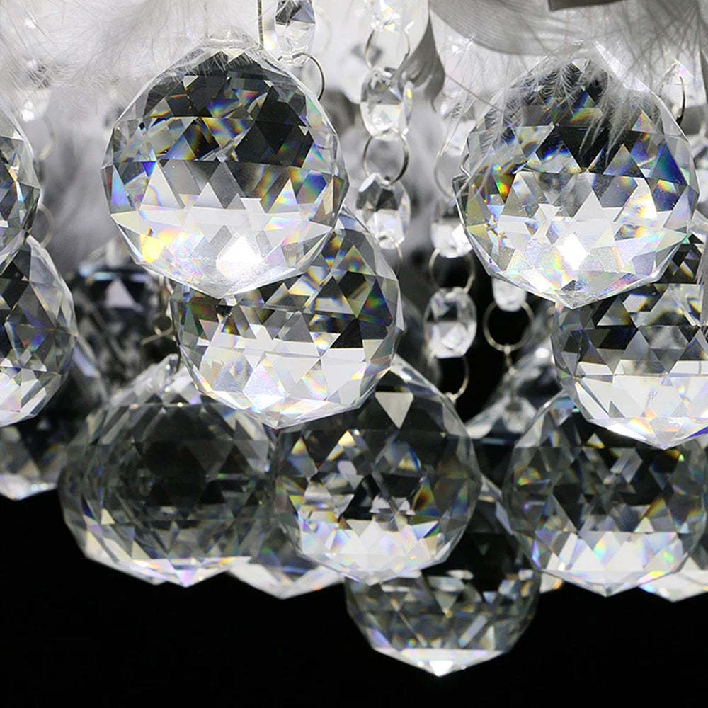 O'Moore Modern Luxury Round Chandelier, Feather/Crystal, White - Neutral Decor