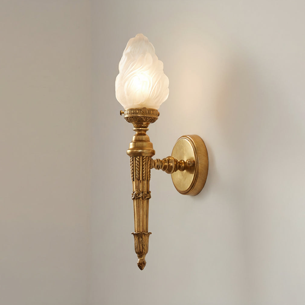 The opaque glass shade diffusing light softly.