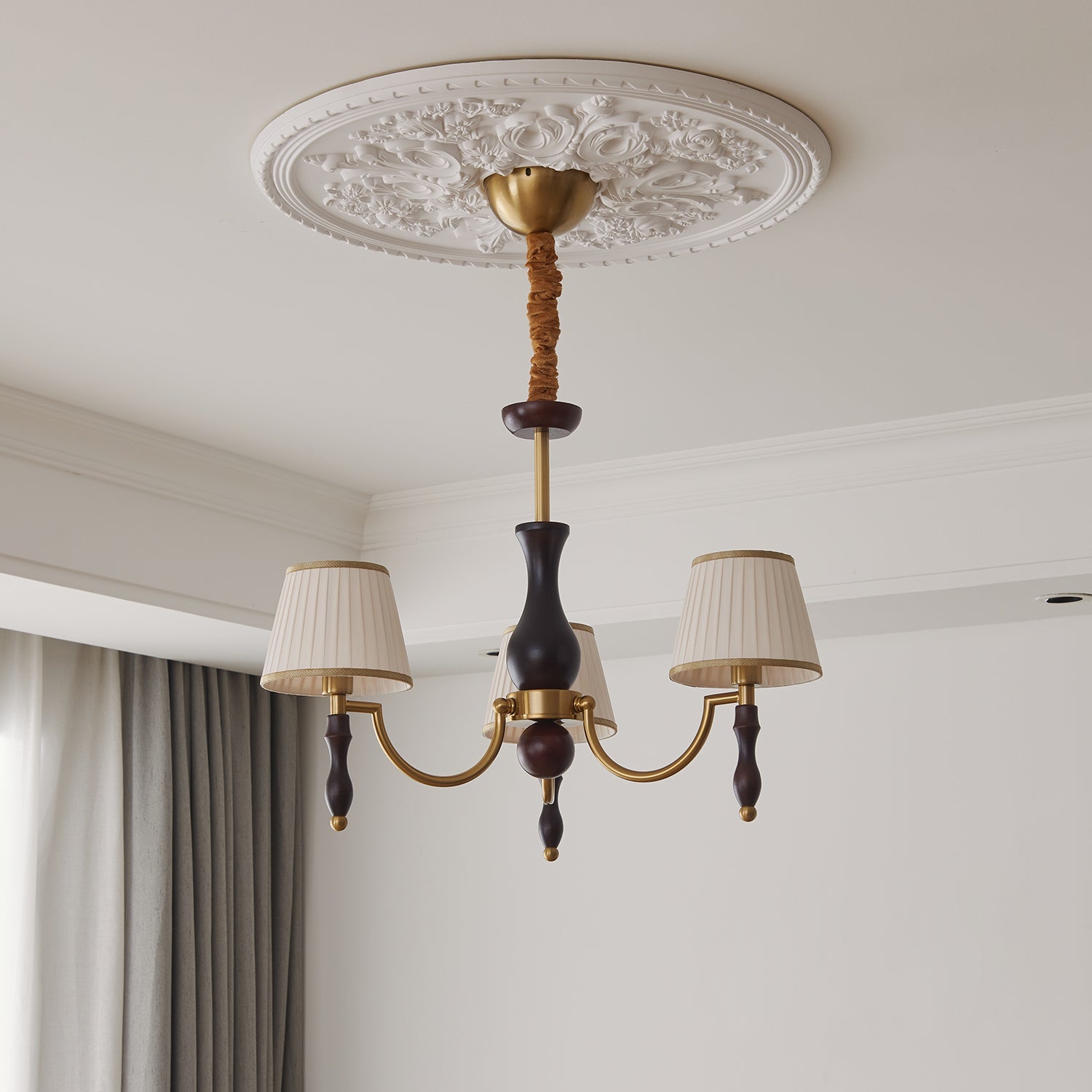 Goro Chandelier Floral Shades and Walnut-Neutral Decor