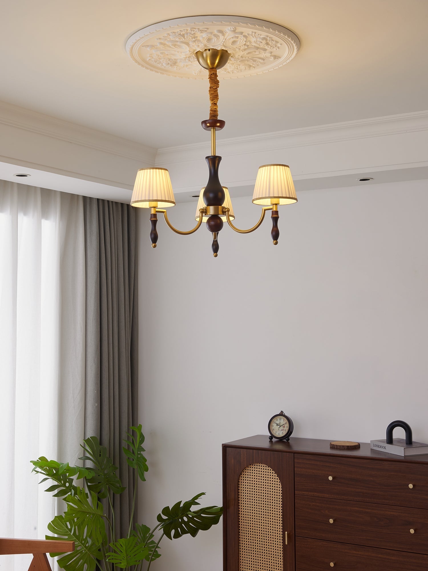Goro Chandelier Floral Shades and Walnut-Neutral Decor