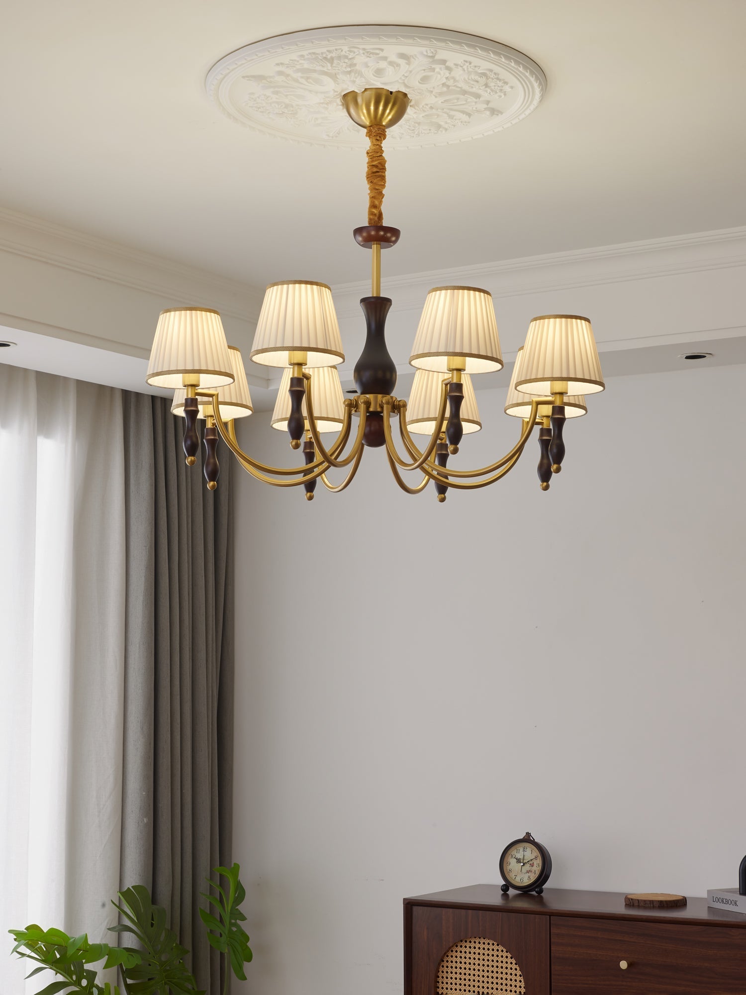 Goro Chandelier Floral Shades and Walnut-Neutral Decor