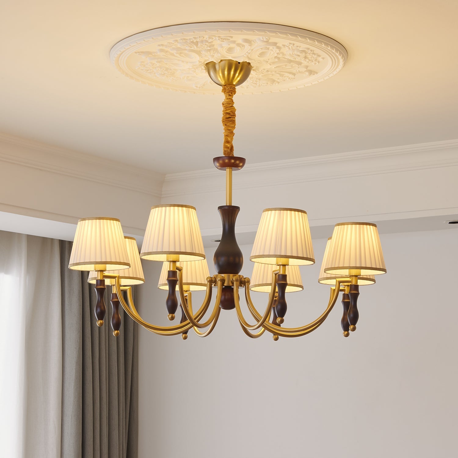 Goro Chandelier Floral Shades and Walnut-Neutral Decor