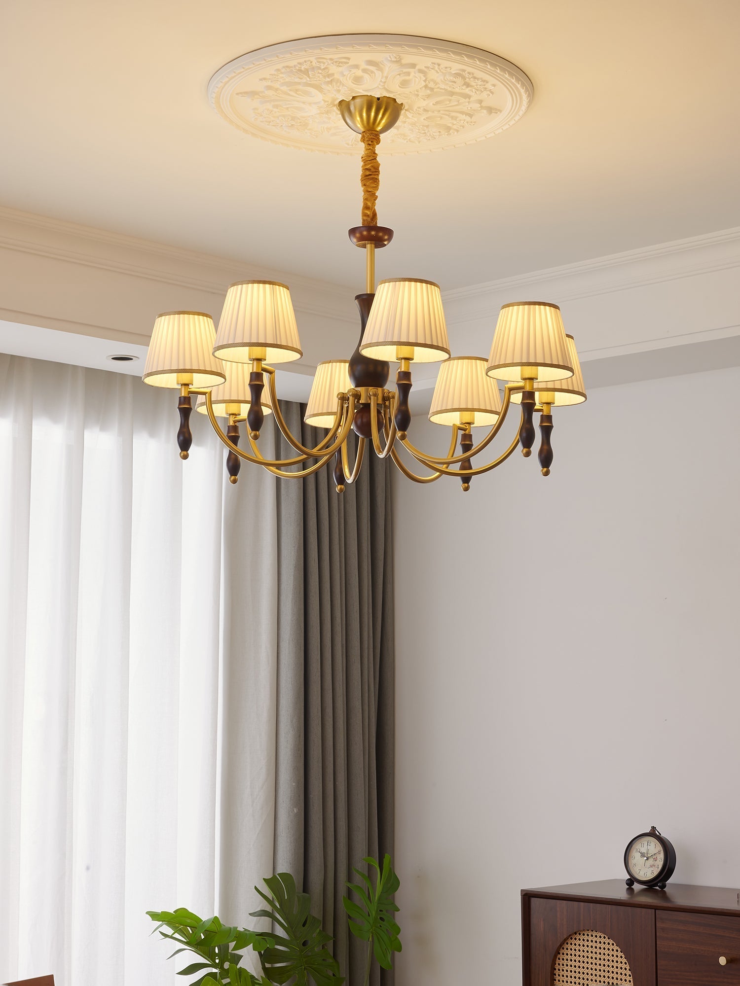 Goro Chandelier Floral Shades and Walnut-Neutral Decor
