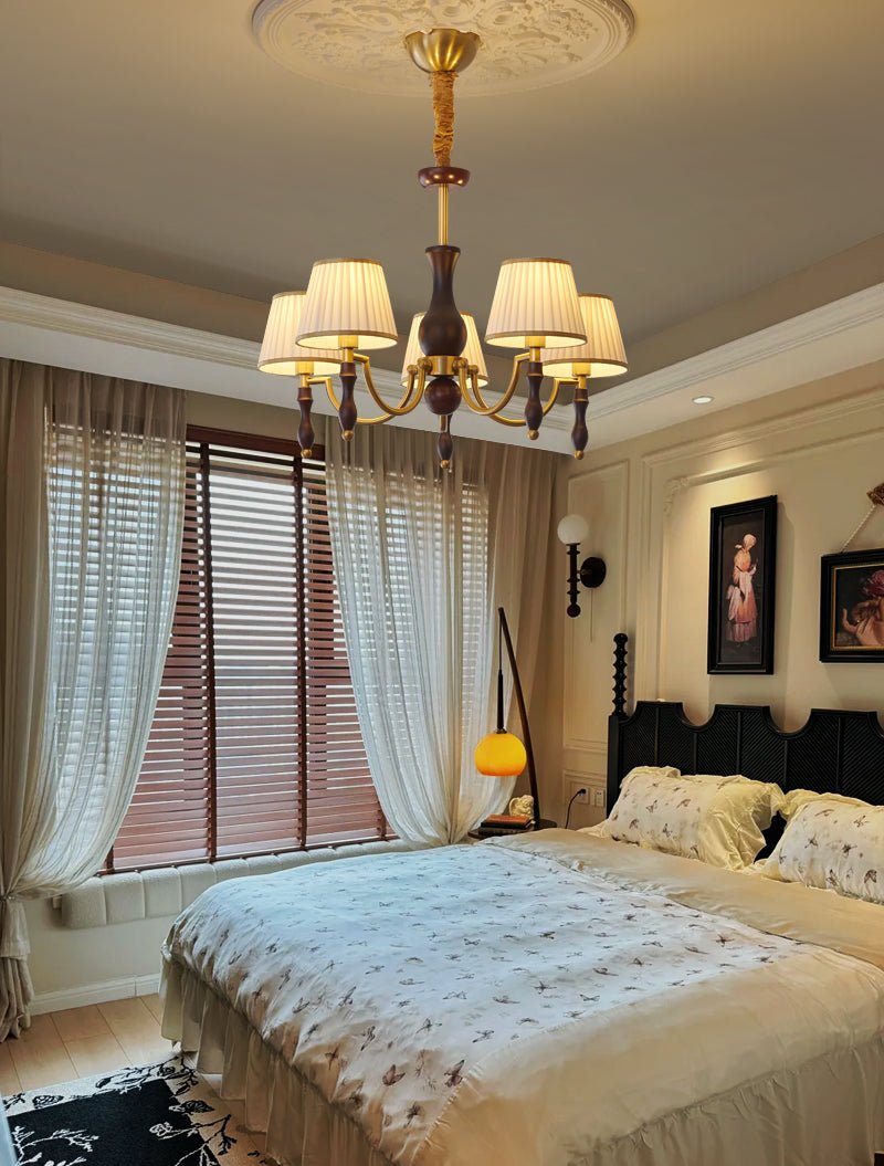 Goro Chandelier Floral Shades and Walnut-Neutral Decor