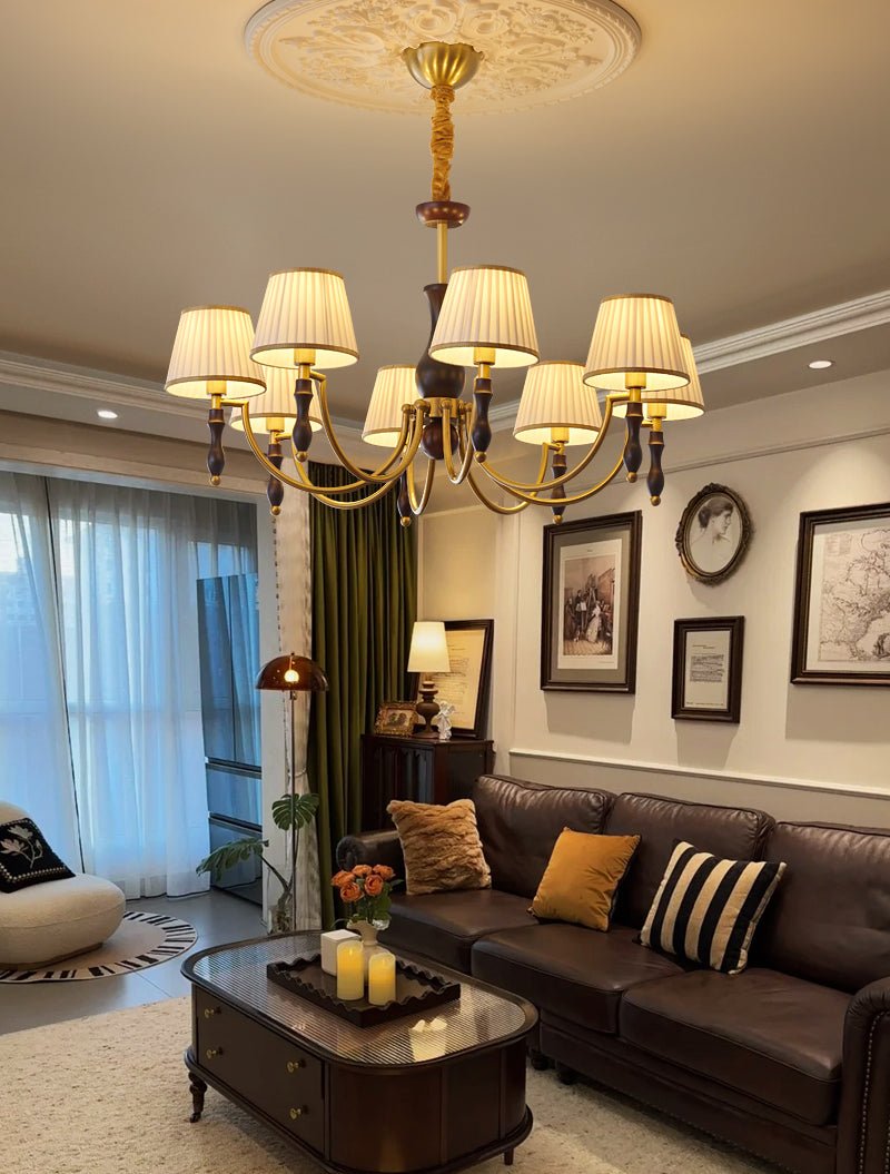Goro Chandelier Floral Shades and Walnut-Neutral Decor