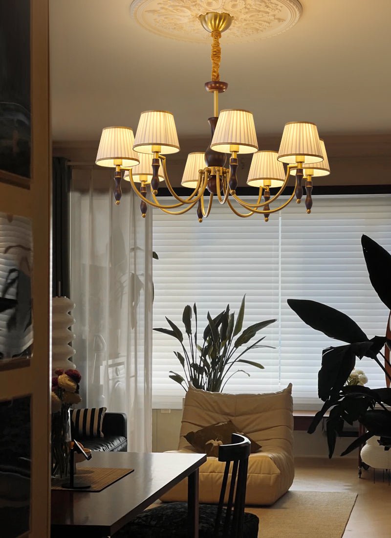 Goro Chandelier Floral Shades and Walnut-Neutral Decor