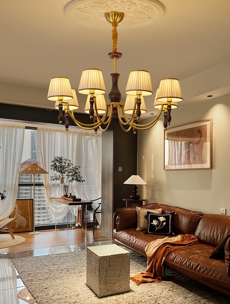 Goro Chandelier Floral Shades and Walnut-Neutral Decor
