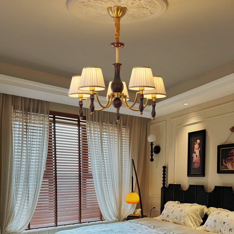 Goro Chandelier Floral Shades and Walnut-Neutral Decor