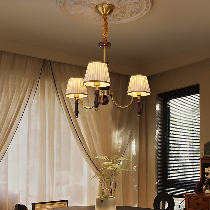 Goro Chandelier Floral Shades and Walnut-Neutral Decor