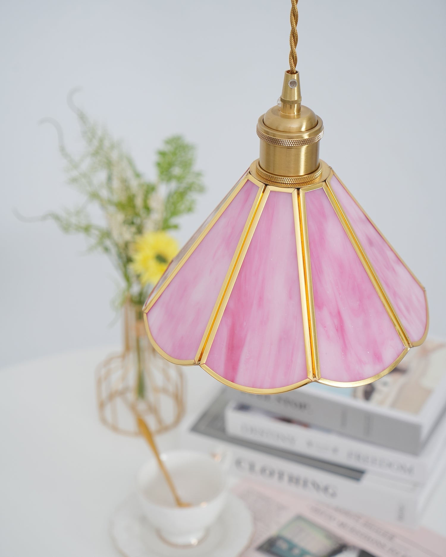 Lione Pink Stained Glass Pendant Light