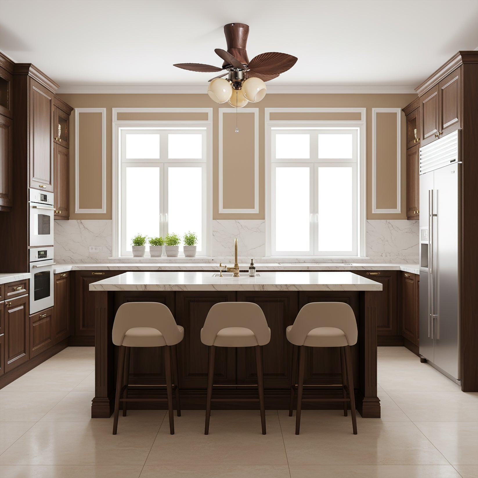 Malibu Ceiling Fan Light installed in a coastal-style living room.