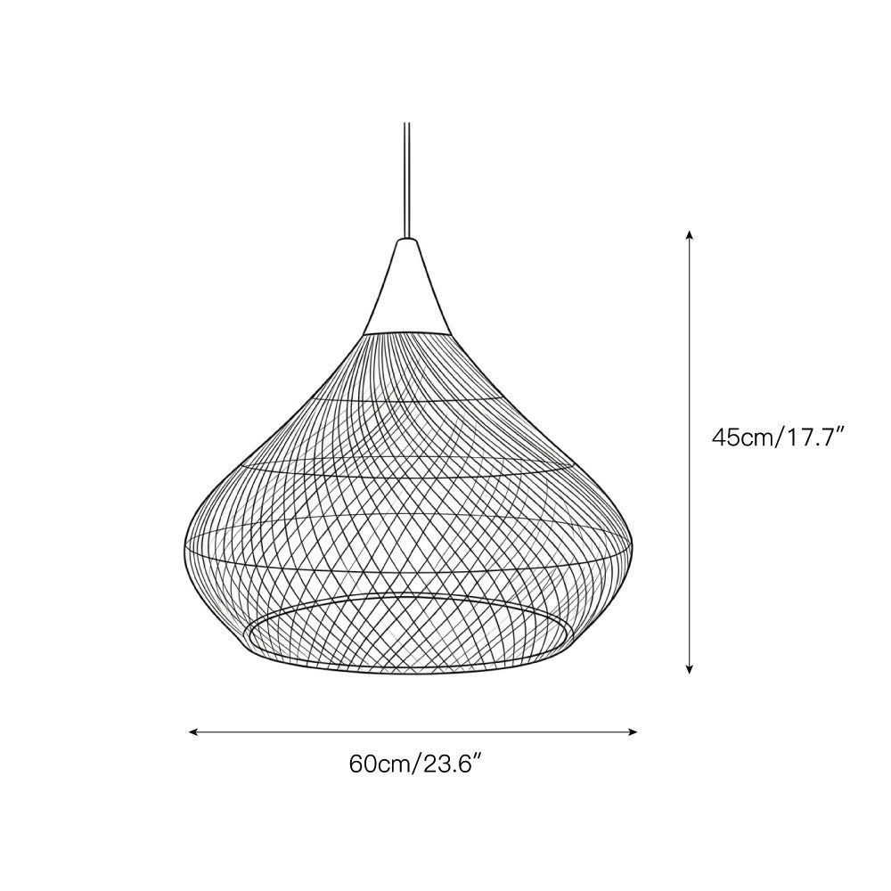 Elongated silhouette of the black rattan Mallorca Pendant Lamp.