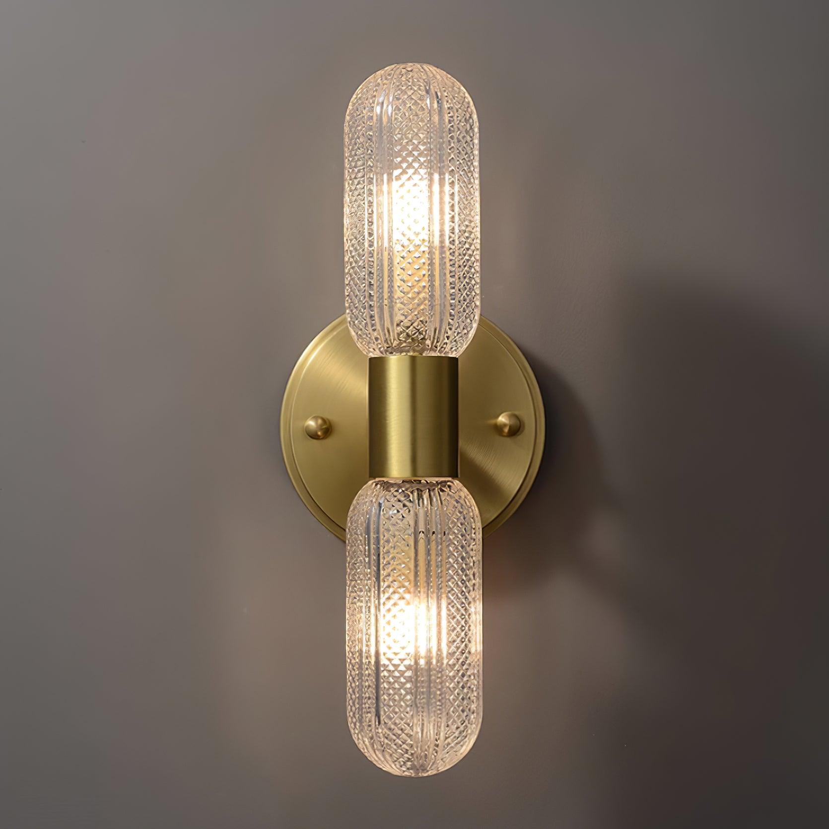 Eira Brass and Textured Glass Double Light Wall Sconce-Neutral Decor