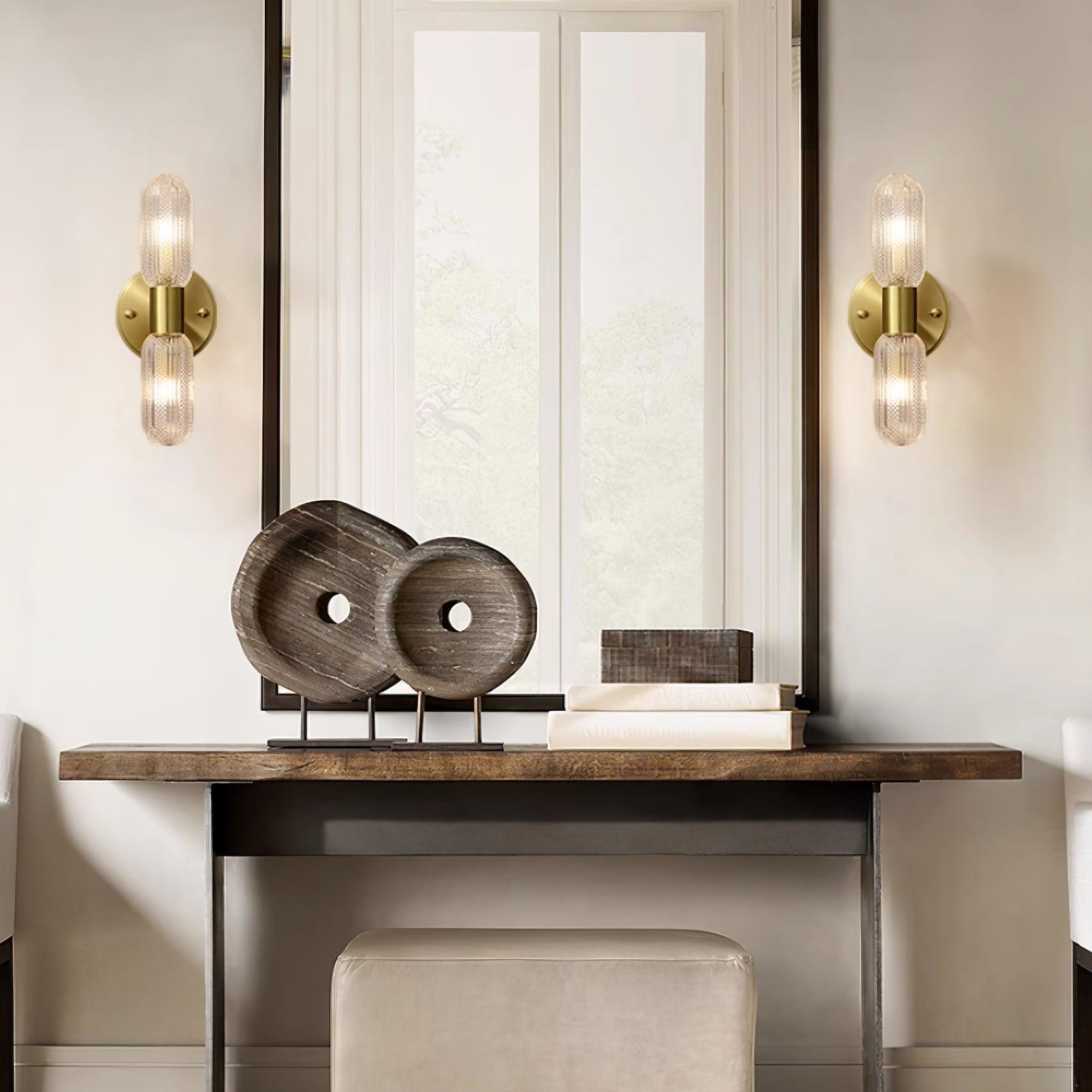 Evania Brass and Textured Glass Double Light Wall Sconce