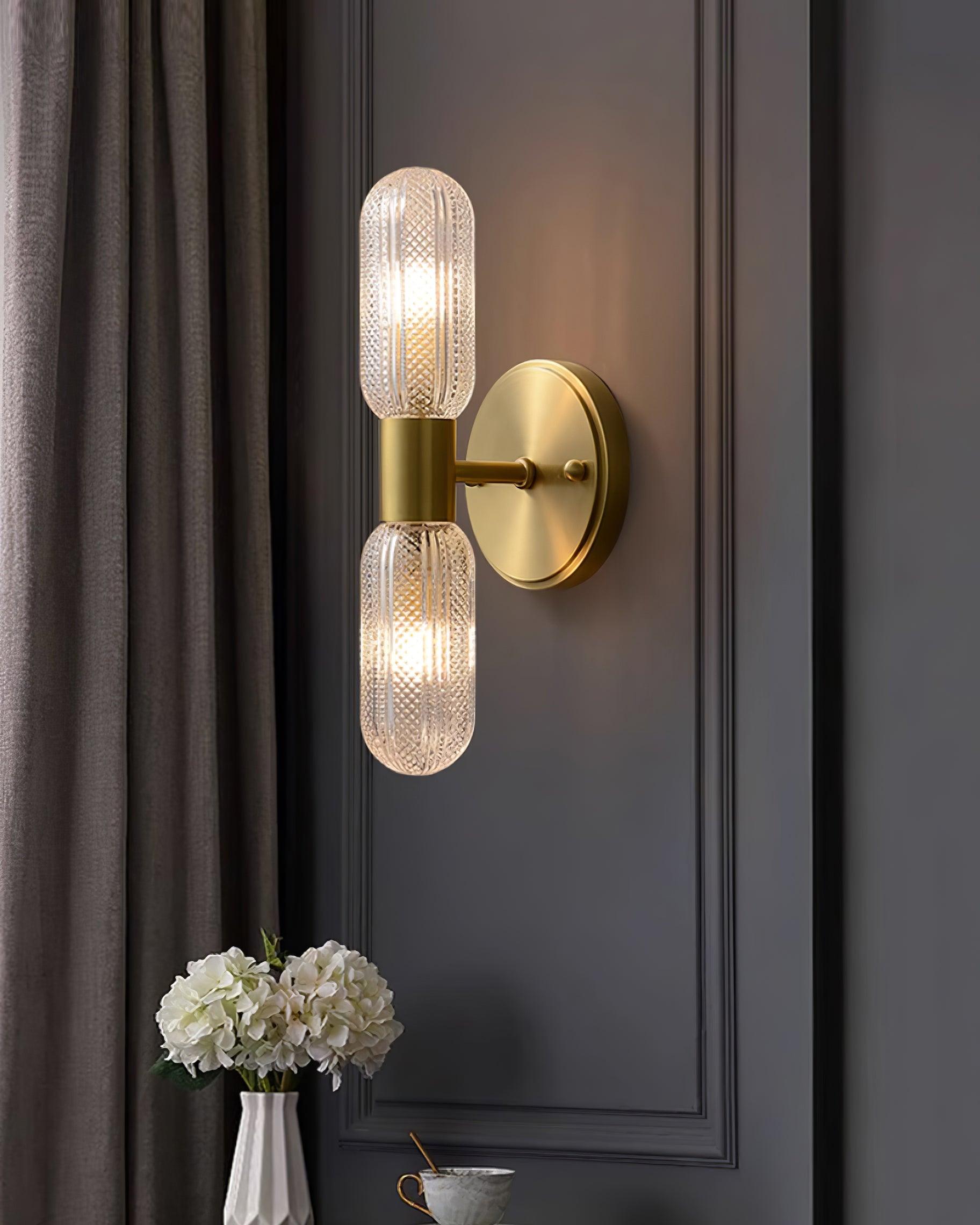 Evania Brass and Textured Glass Double Light Wall Sconce