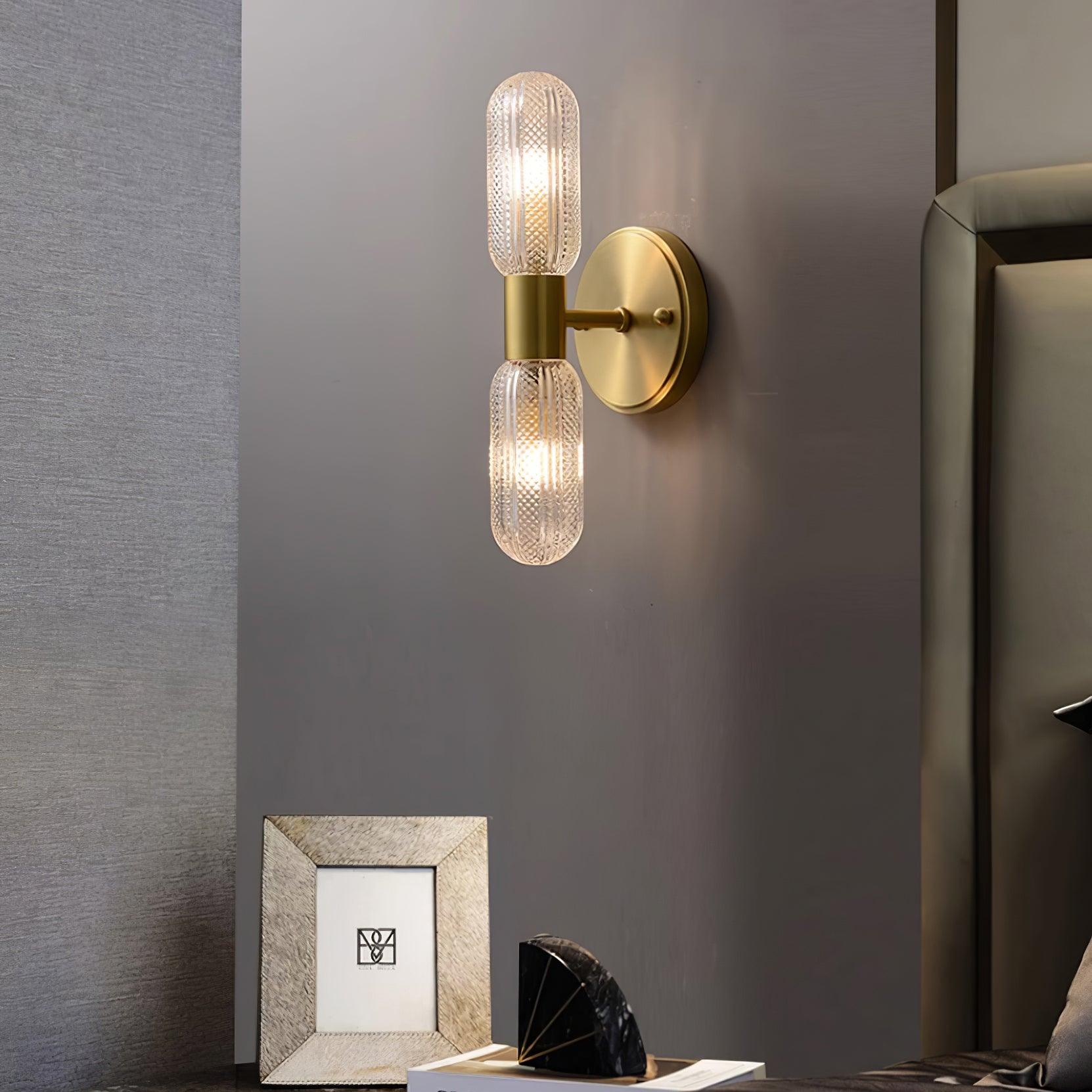Evania Brass and Textured Glass Double Light Wall Sconce