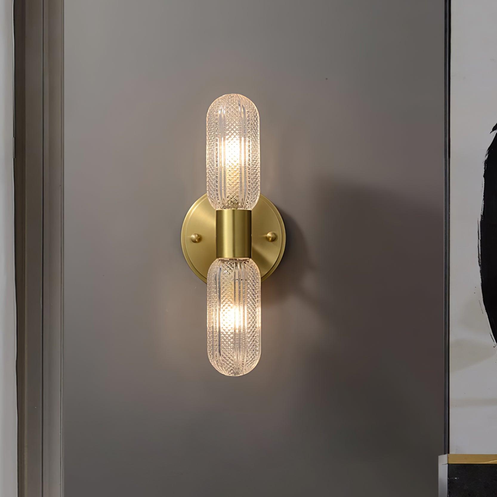 Eira Brass and Textured Glass Double Light Wall Sconce-Neutral Decor