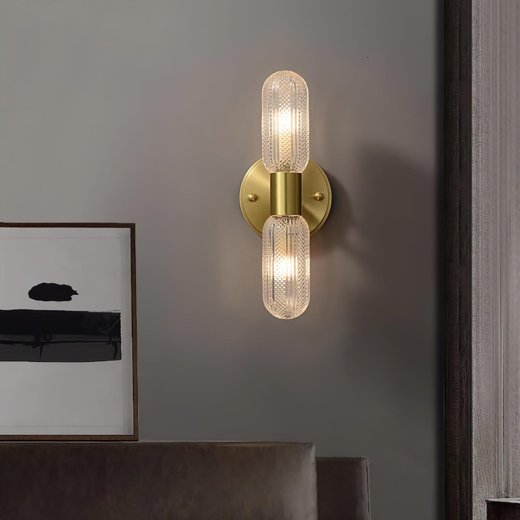 Evania Brass and Textured Glass Double Light Wall Sconce