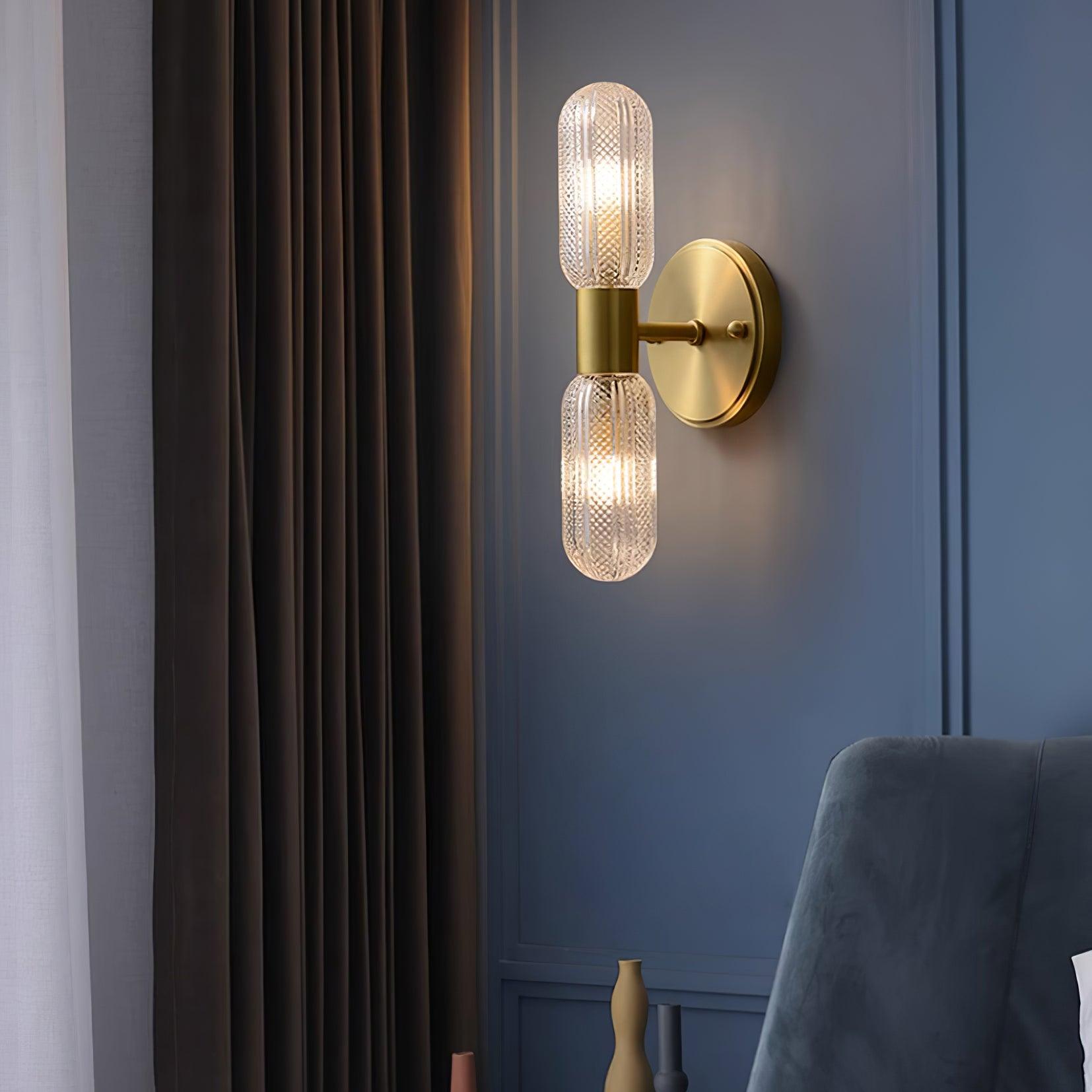 Eira Brass and Textured Glass Double Light Wall Sconce-Neutral Decor