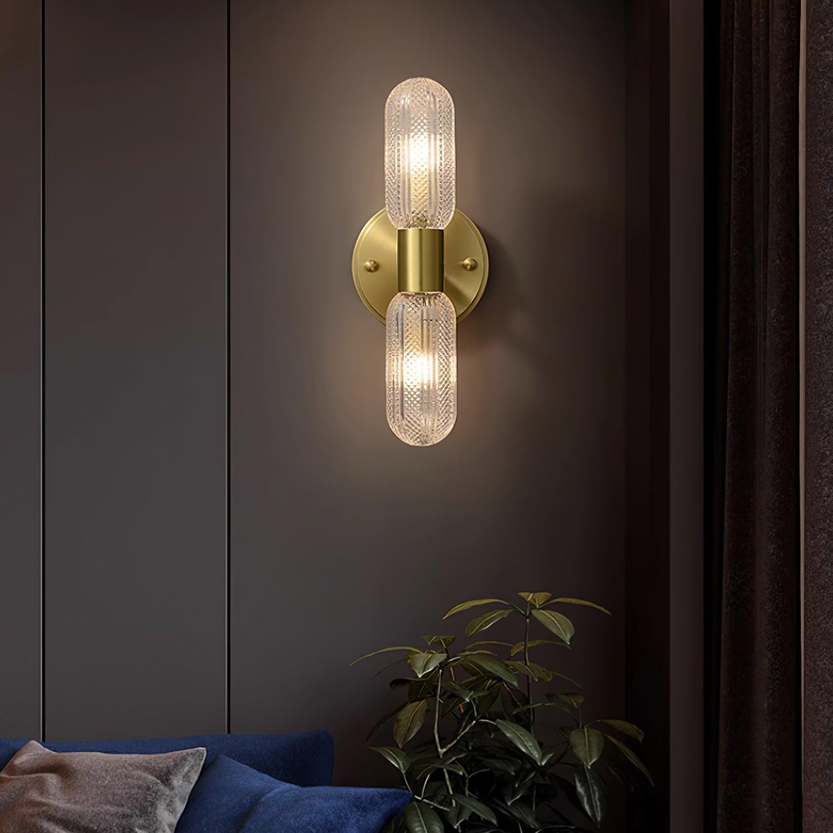 Evania Brass and Textured Glass Double Light Wall Sconce