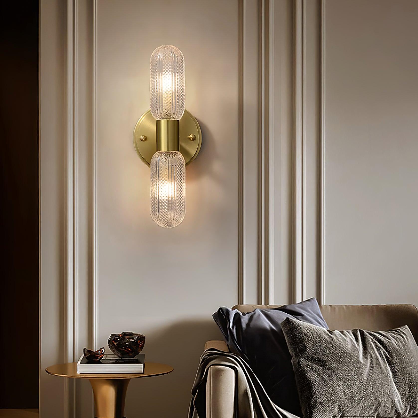 Evania Brass and Textured Glass Double Light Wall Sconce