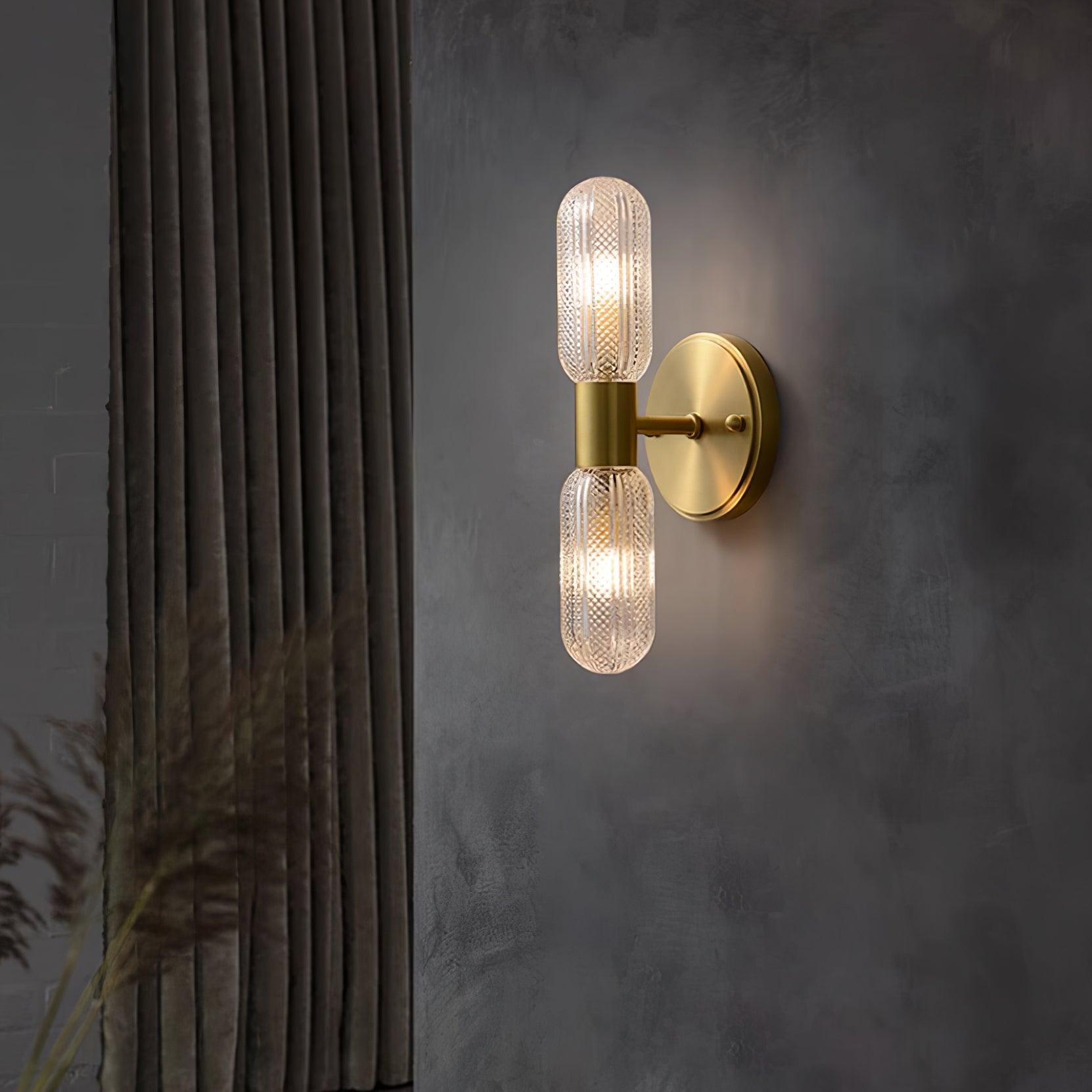 Evania Brass and Textured Glass Double Light Wall Sconce