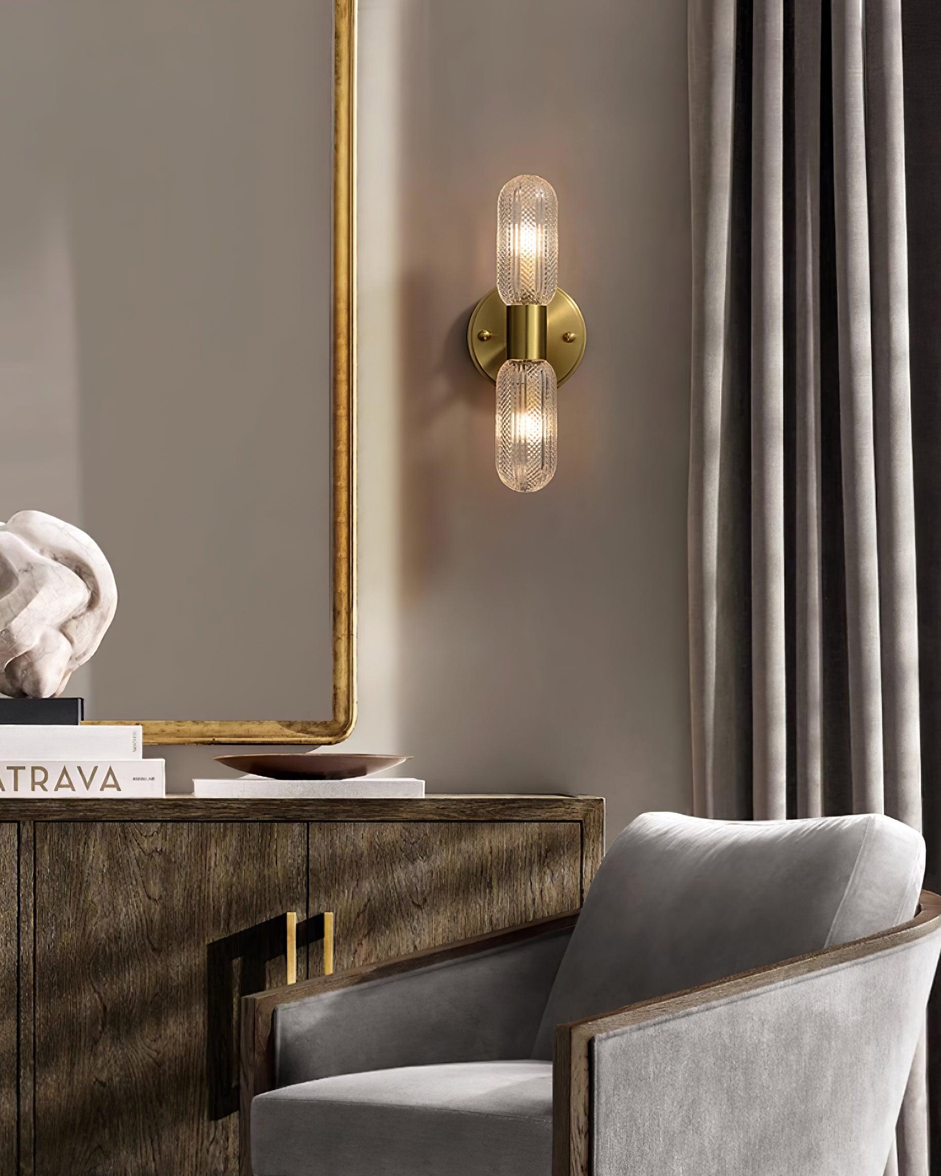 Eira Brass and Textured Glass Double Light Wall Sconce-Neutral Decor