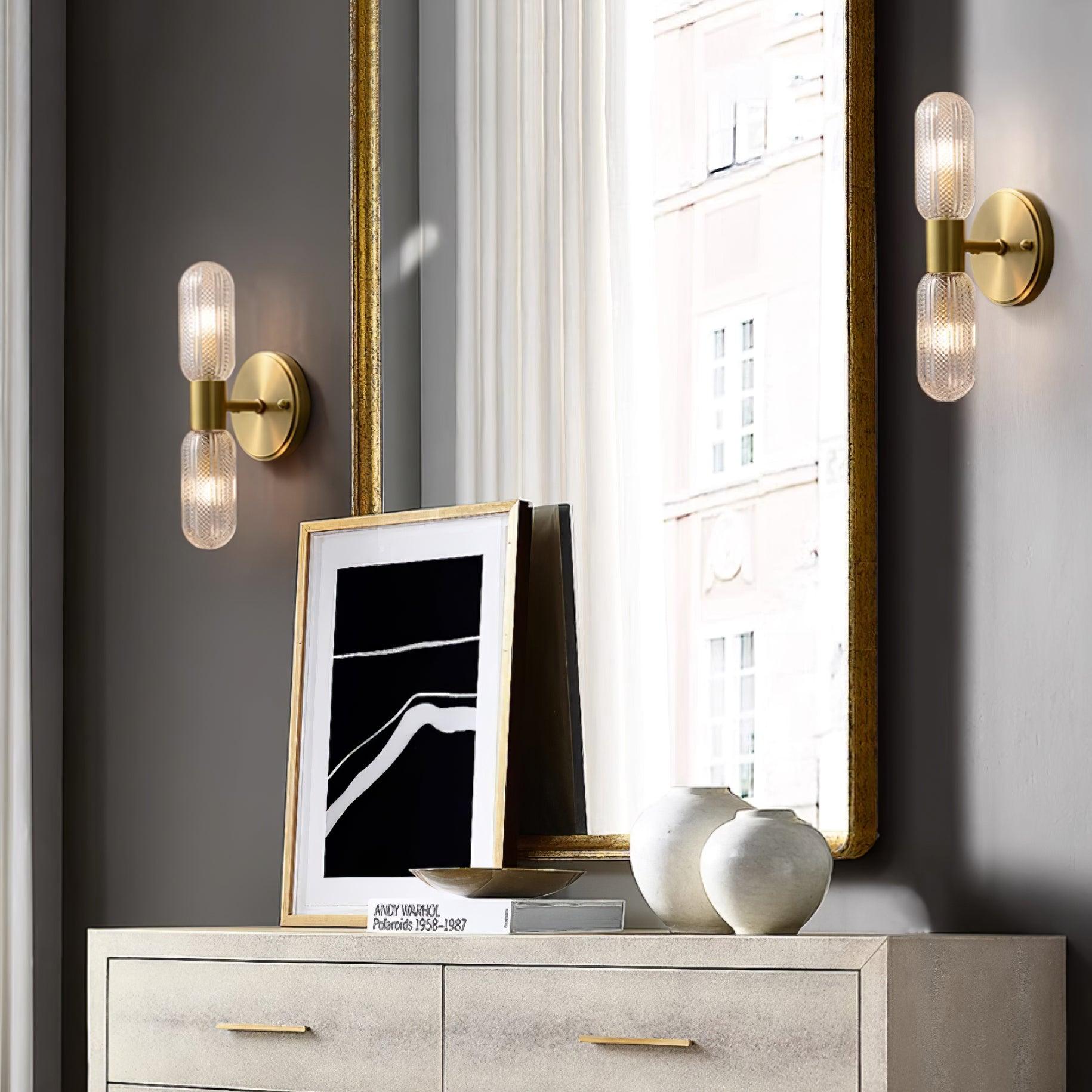 Eira Brass and Textured Glass Double Light Wall Sconce-Neutral Decor