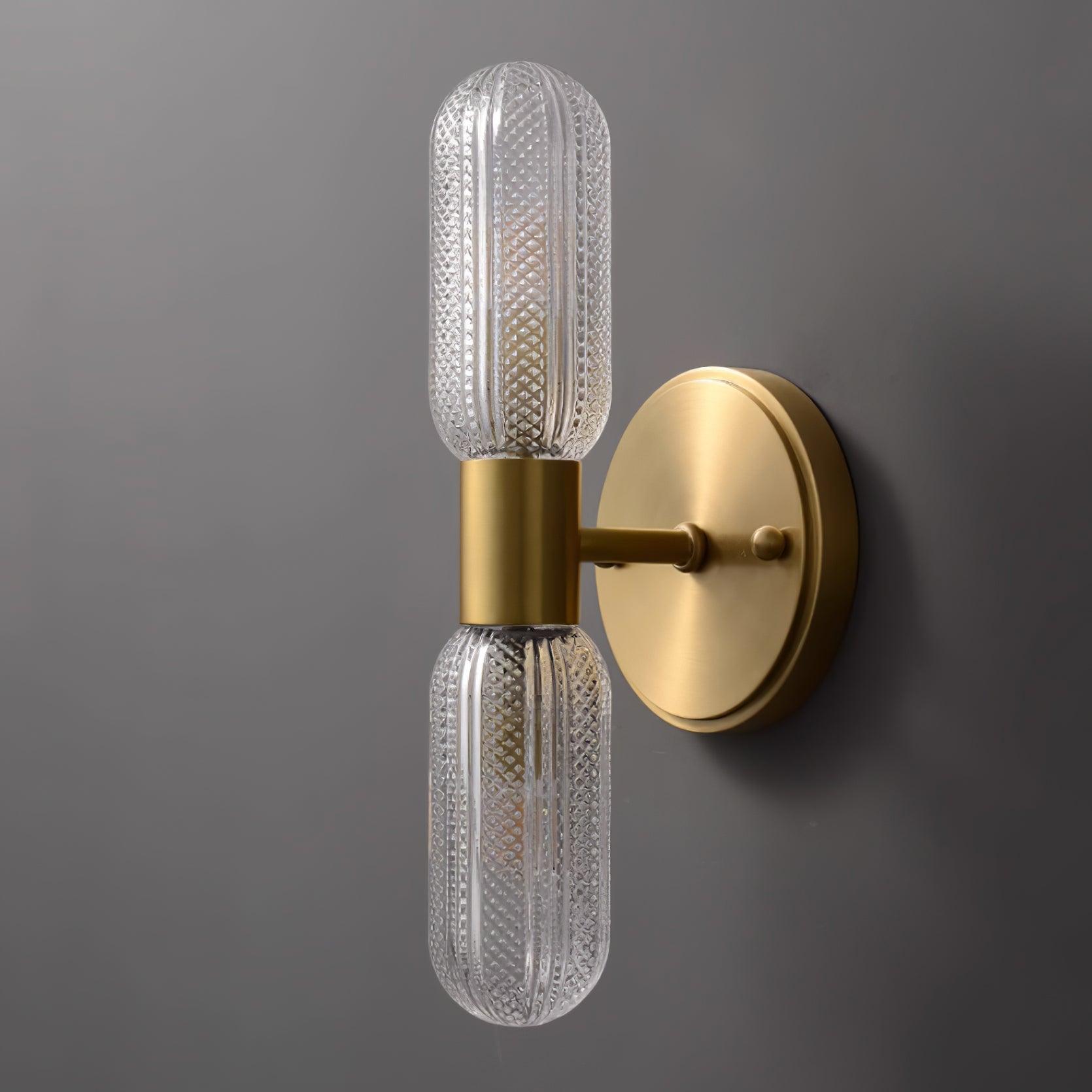 Evania Brass and Textured Glass Double Light Wall Sconce